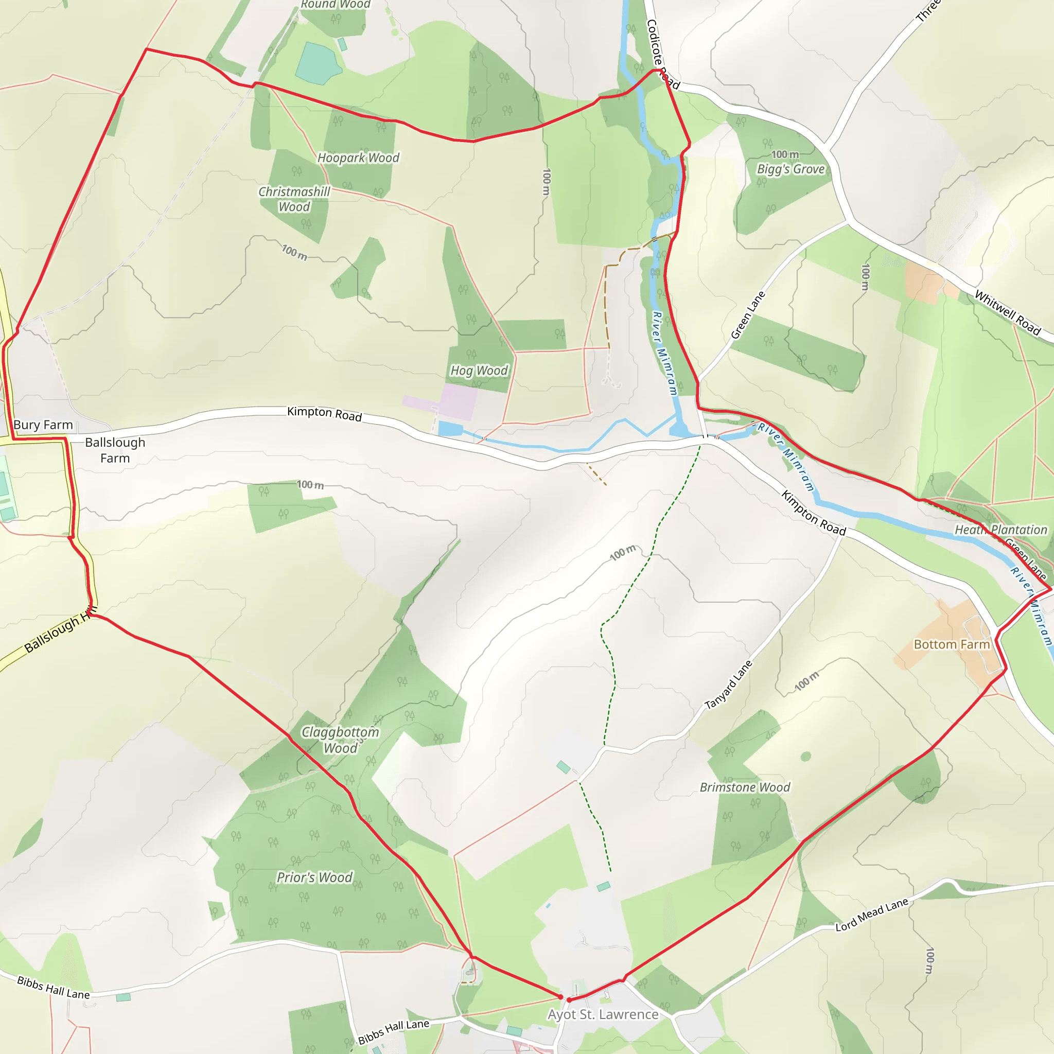 The Upper Mimram Valley from Ayot St Lawrence mobile static map