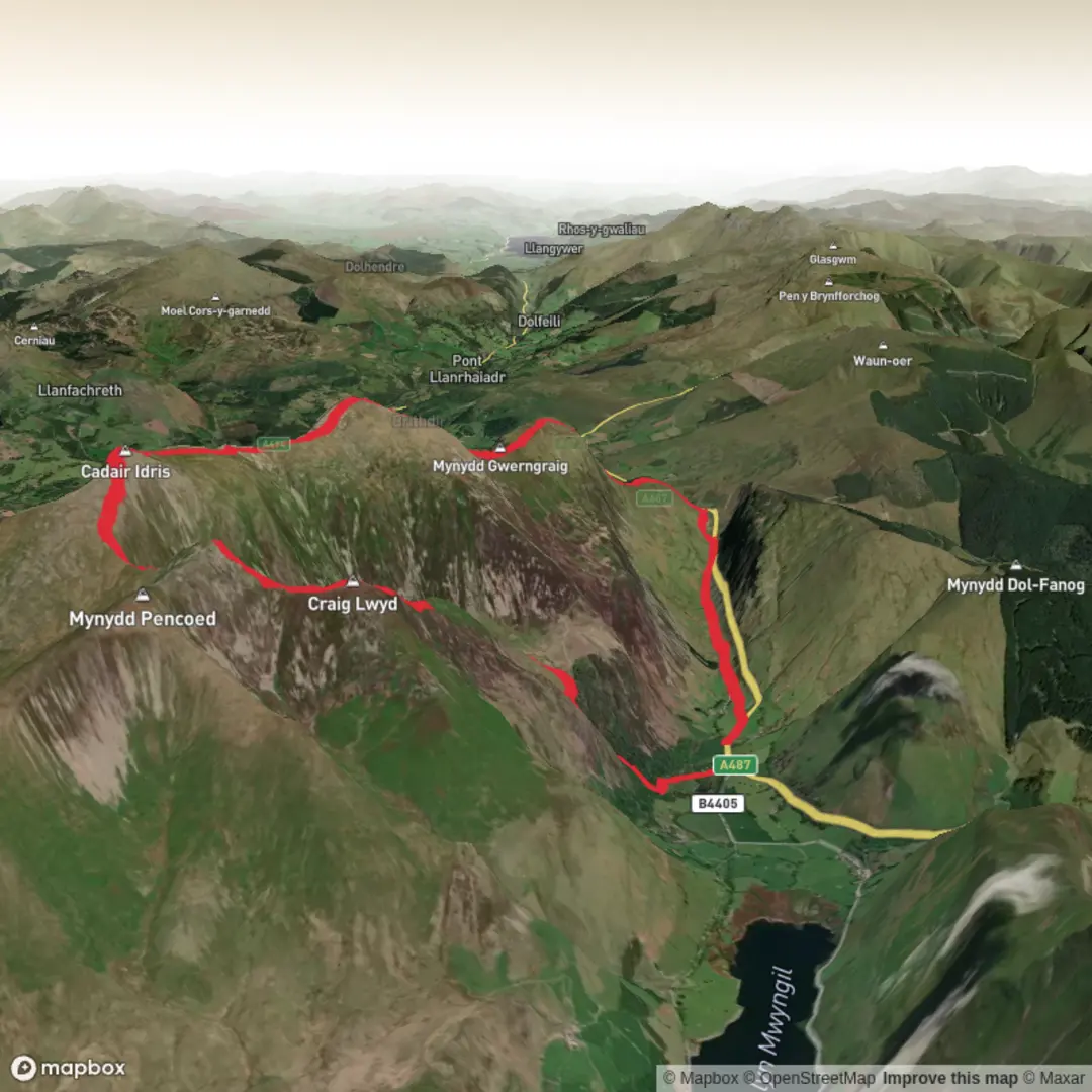 An image depicting the trail Cadir Idris and its surrounding area.
