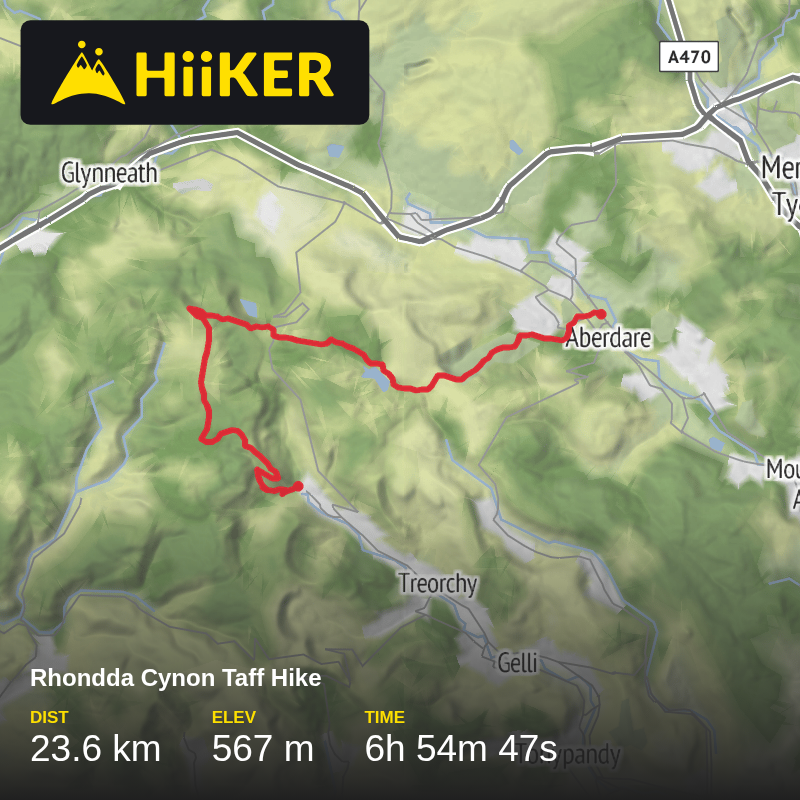 A map preview of the recording Rhondda Cynon Taff Hike.