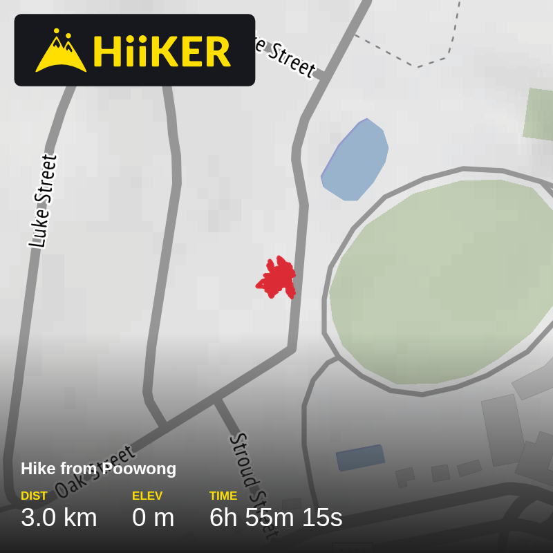 A map preview of the recording Hike from Poowong.