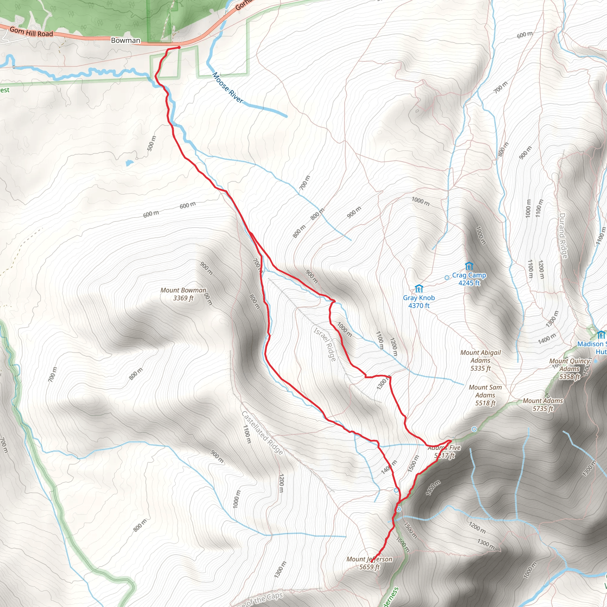 Mount Jefferson and Adams Five Loop Trail via Castle Trail mobile static map
