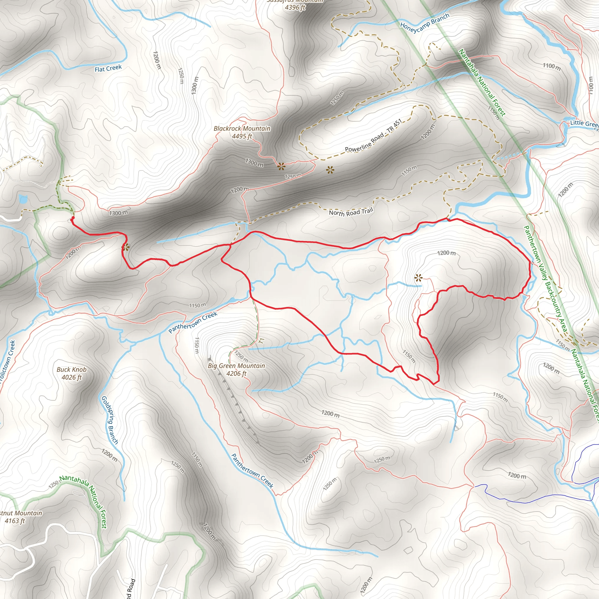 Panthertown Valley Trail to Mac's Gap Loop Trail mobile static map