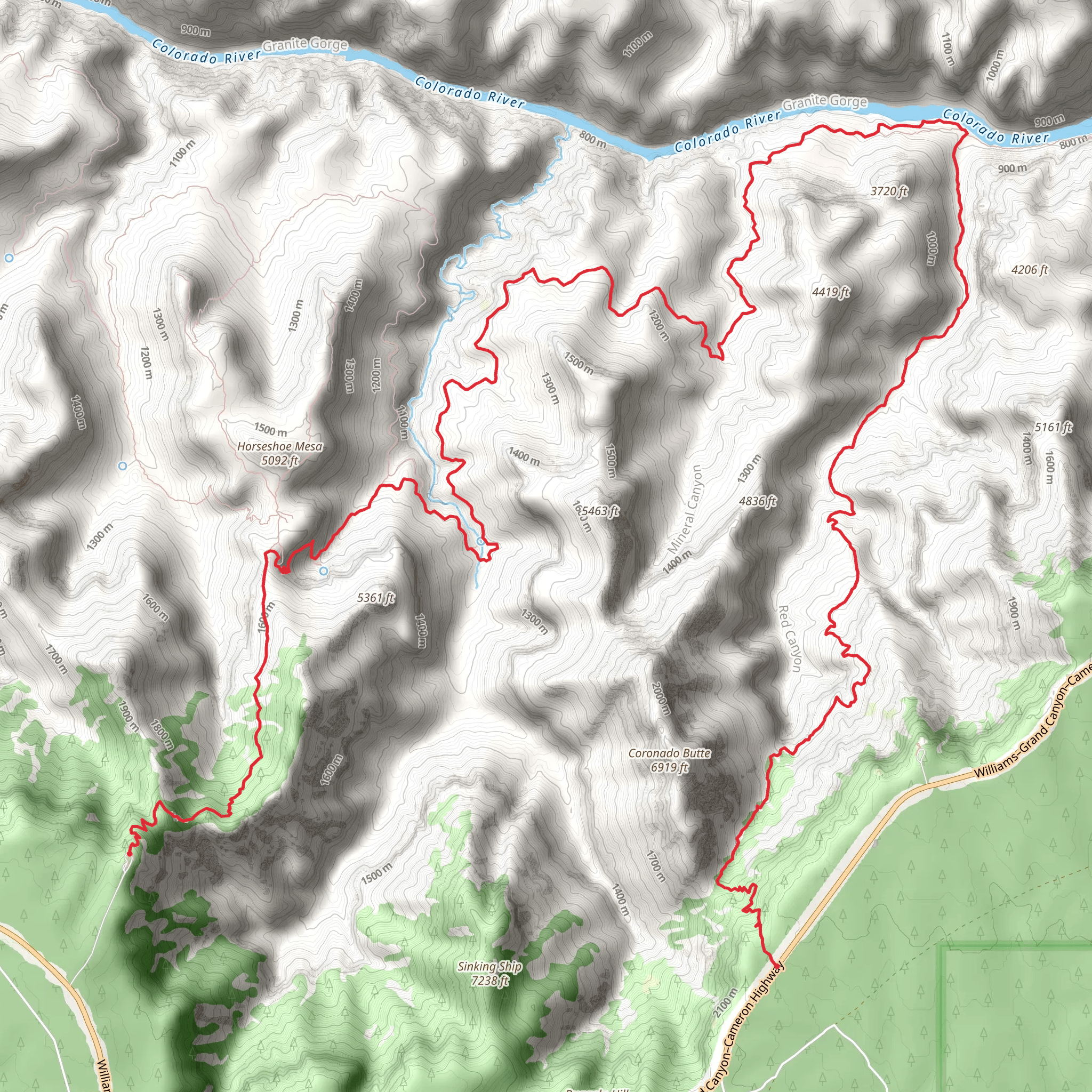 New Hance - East Tonto - Grandview Trail mobile static map