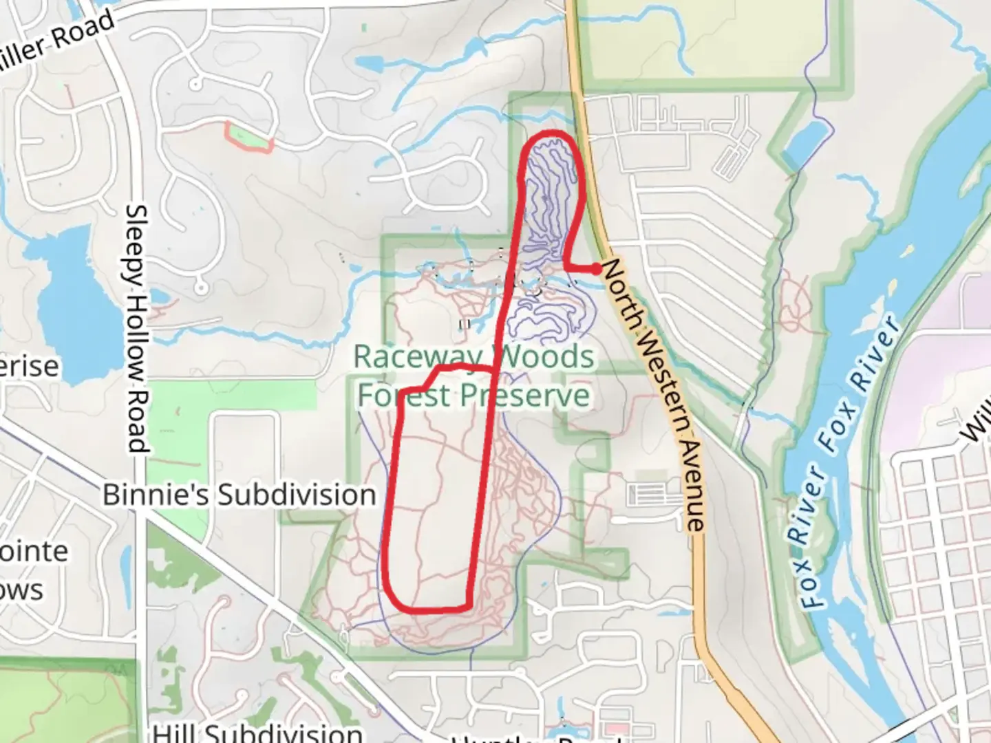 An image depicting the trail North Western Avenue Short Loop - West and its surrounding area.