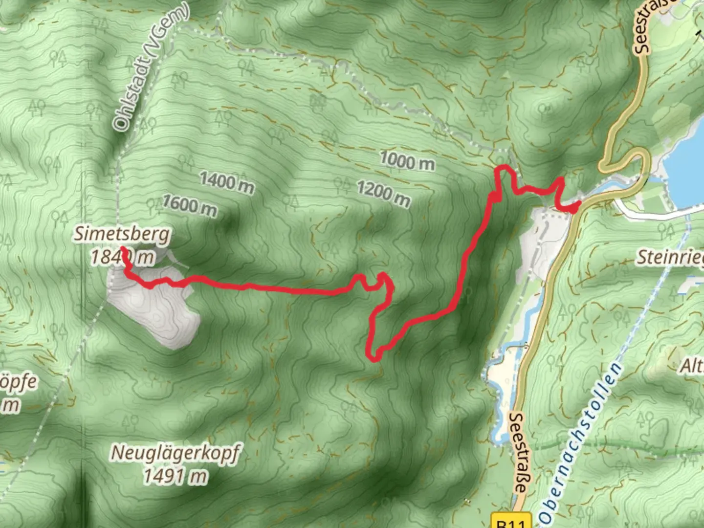 An image depicting the trail Simetsberg Out and Back and its surrounding area.