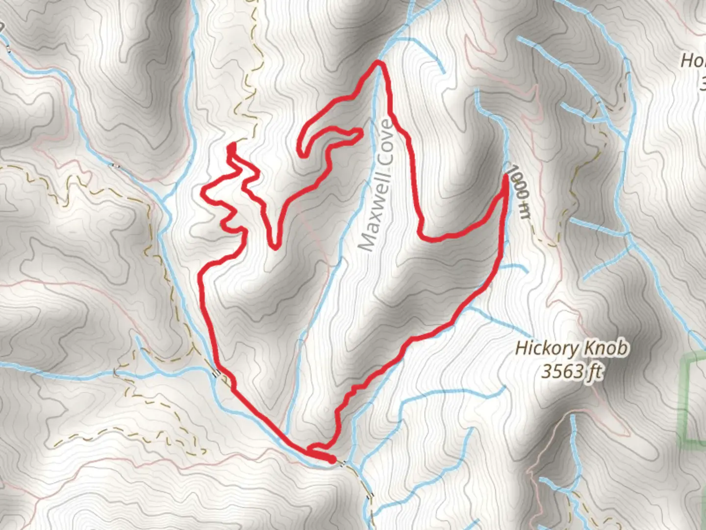 An image depicting the trail Pressley Cove - Maxwell Cove - Clawhammer Road Loop and its surrounding area.
