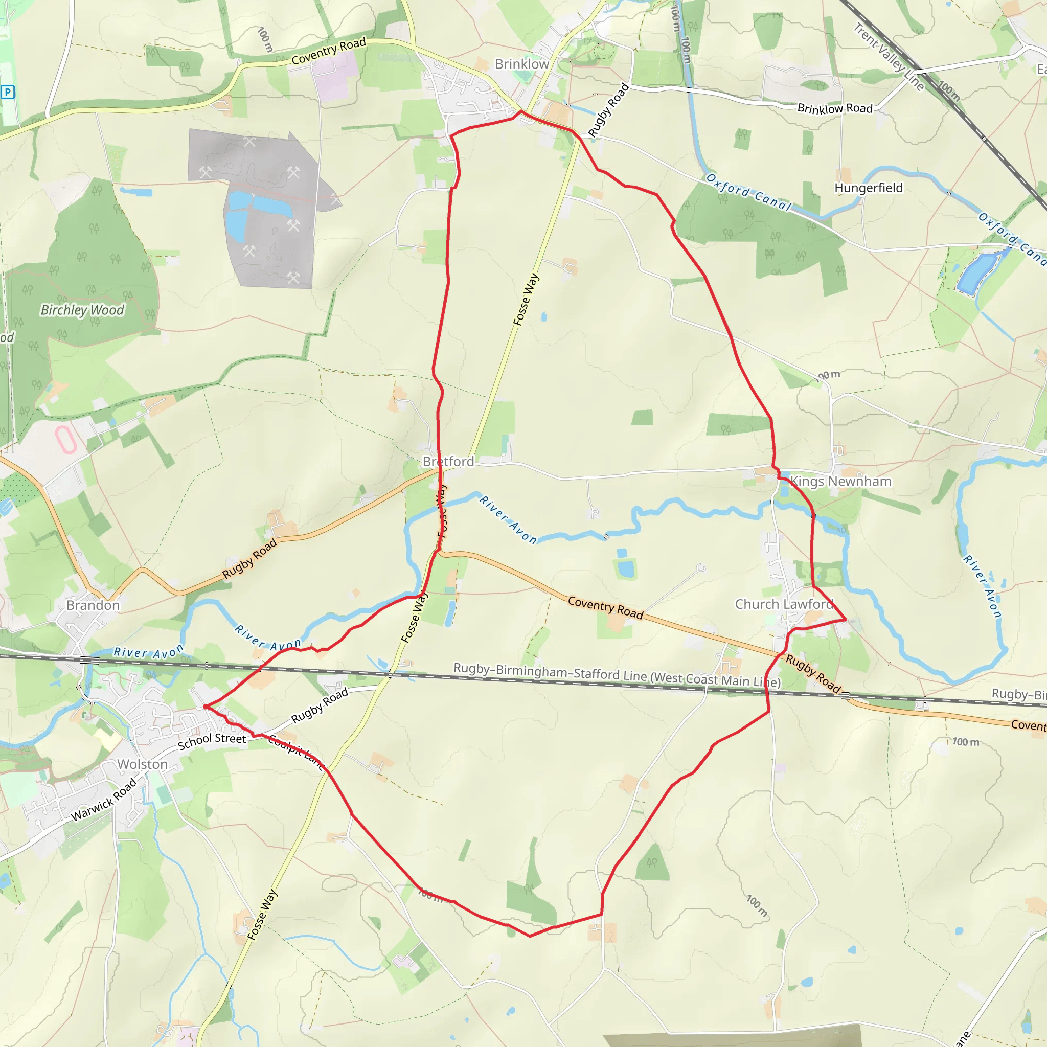 Wolston, Church Lawford and Bretford Loop mobile static map