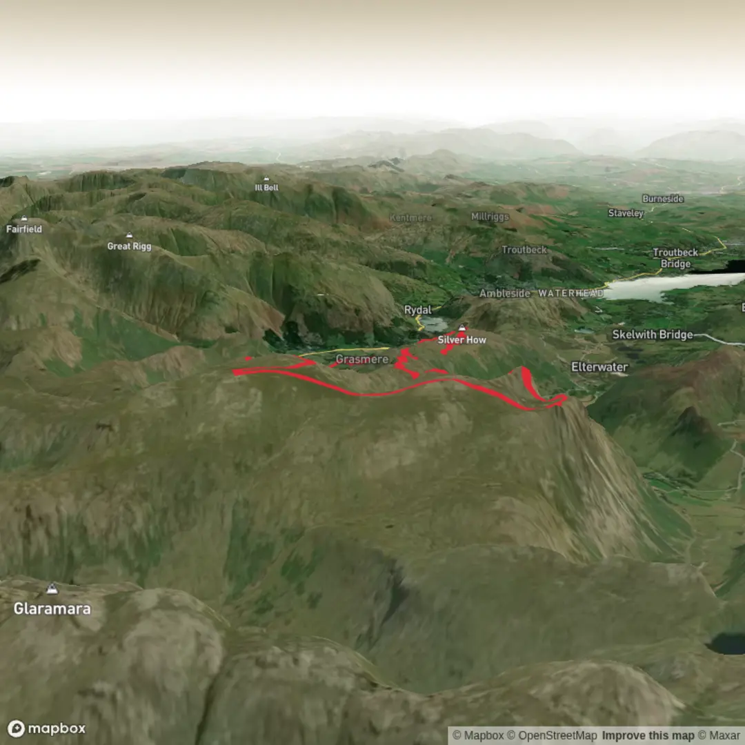 An image depicting the trail Grasmere to the Langdale Pike and its surrounding area.