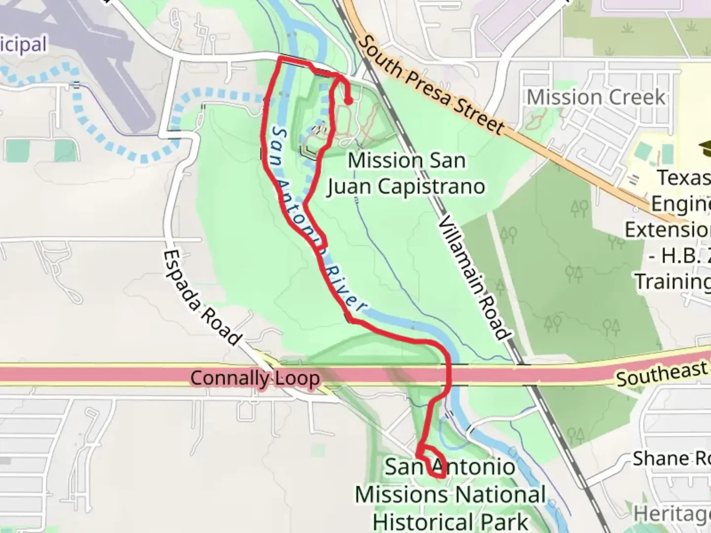 An image depicting the trail River Walk Loop -Mission Road and its surrounding area.
