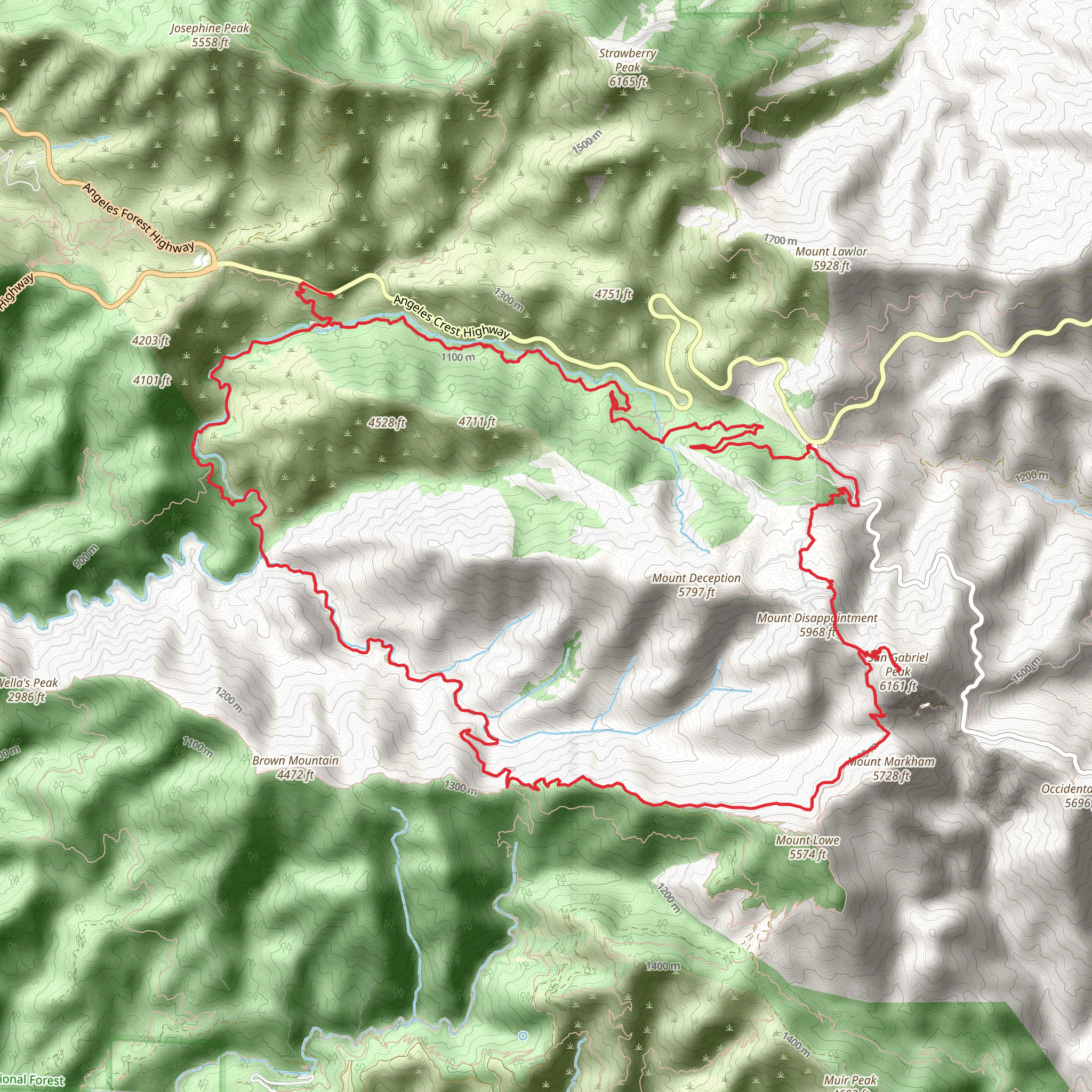 Gabrielino, Bear Canyon, Markham Saddle and San Gabriel Peak Loop Trail mobile static map