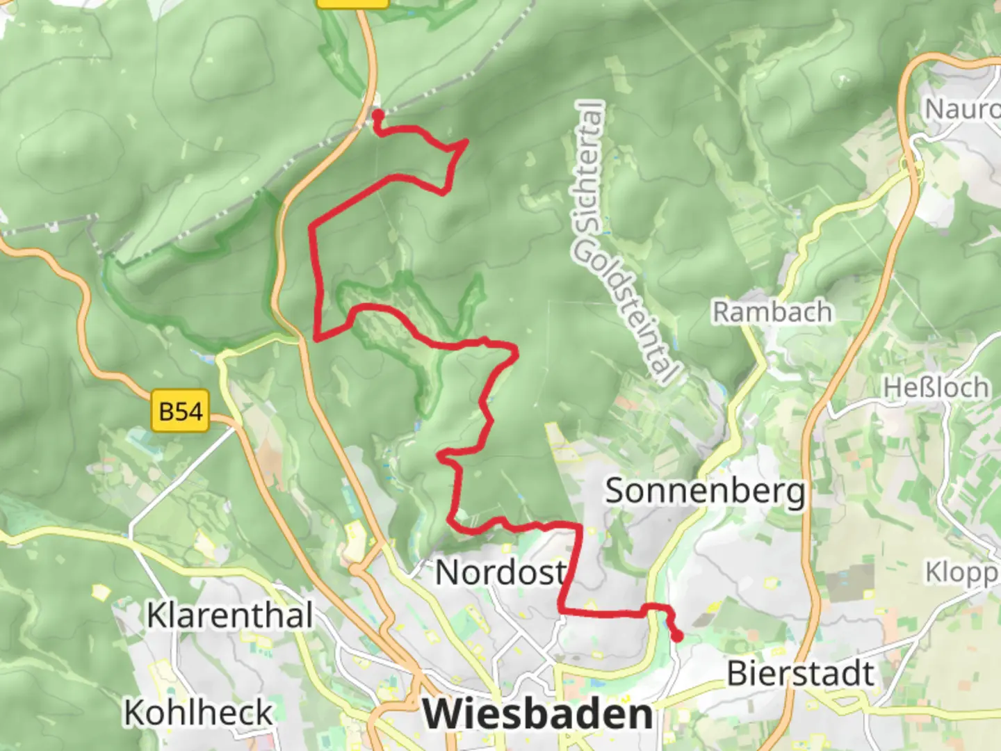 An image depicting the trail Kuranlagen to Jagdschloss Platte via Rundwanderweg Lindenblatt and its surrounding area.