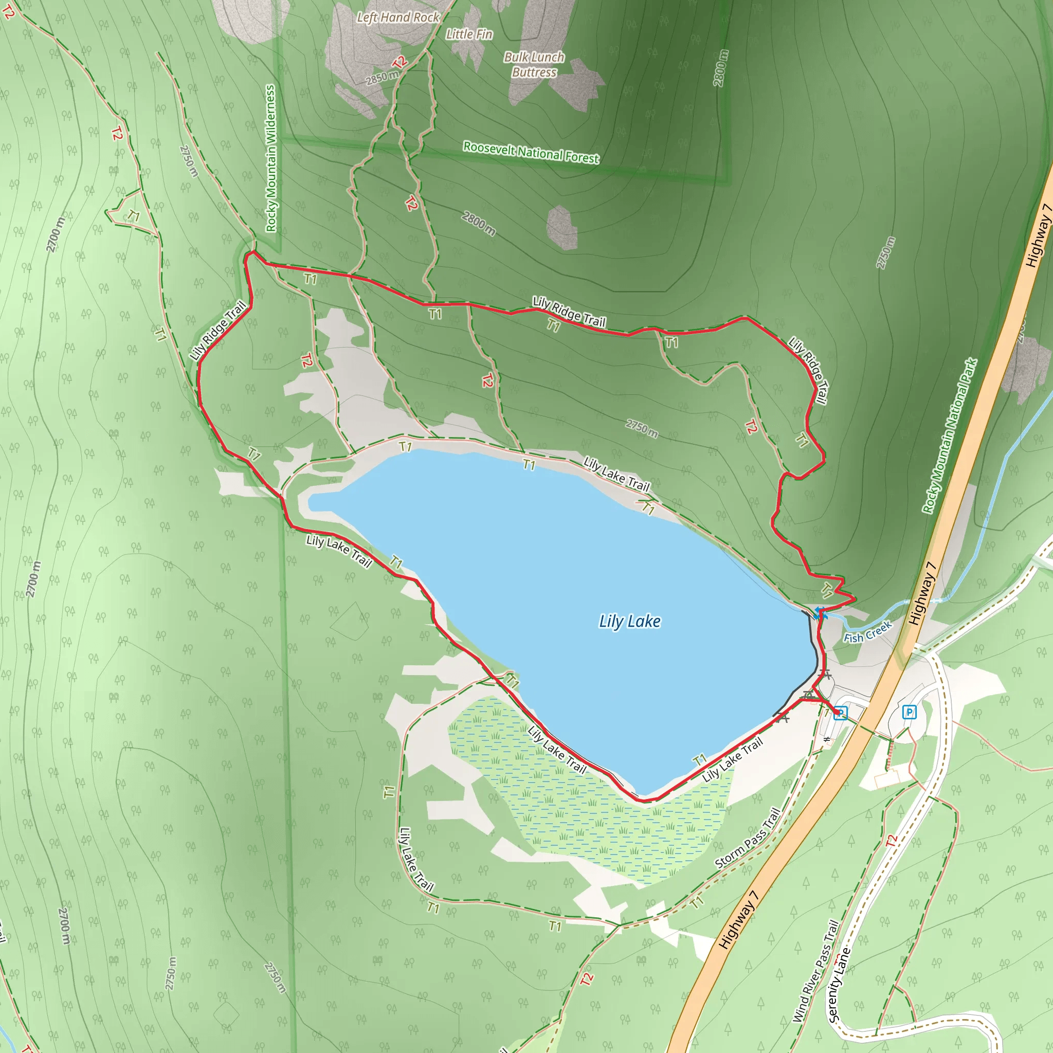 Lily Lake - Lily Ridge Loop Trail mobile static map