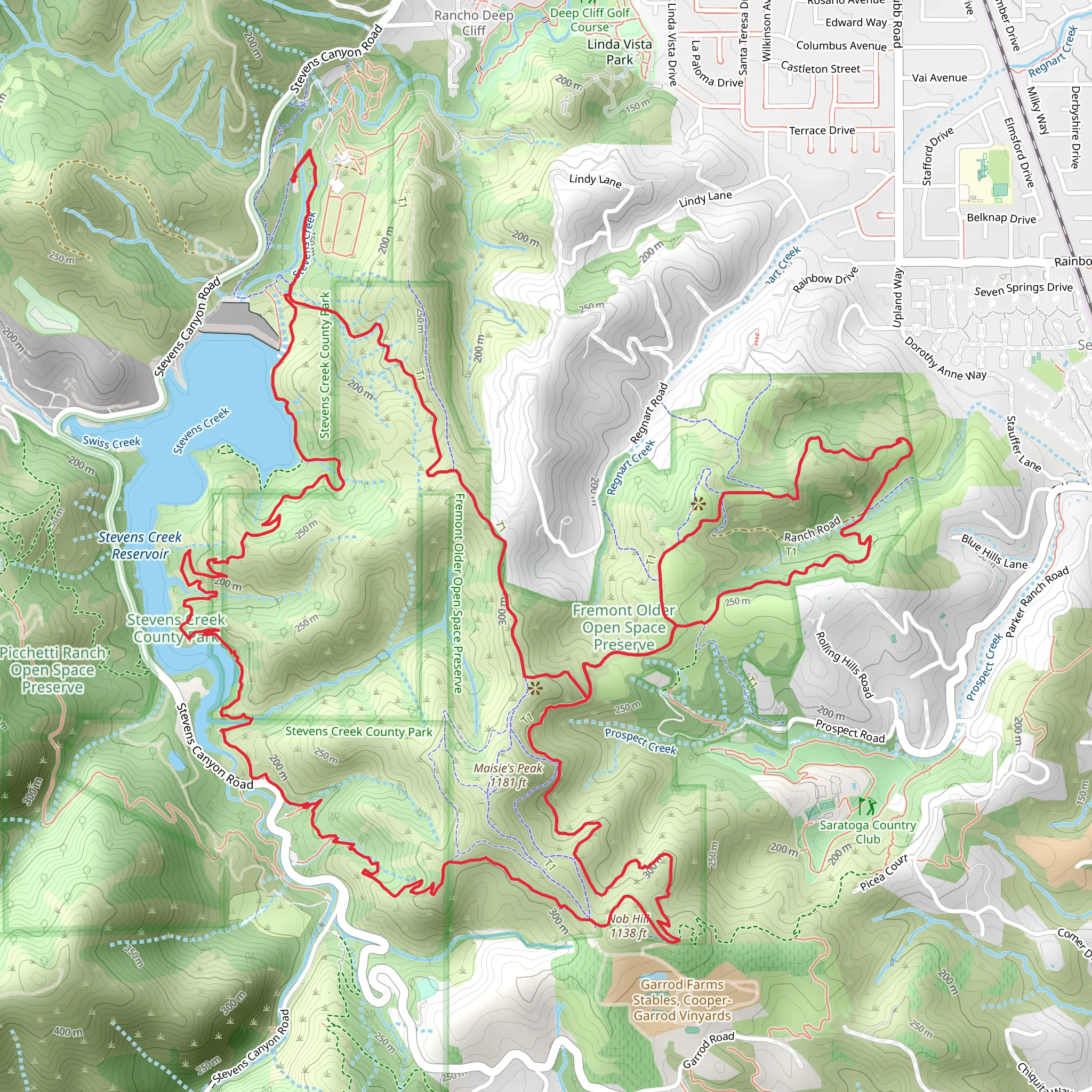 Stevens Creek, Lookout Trail and Hayfield Trail Loop mobile static map