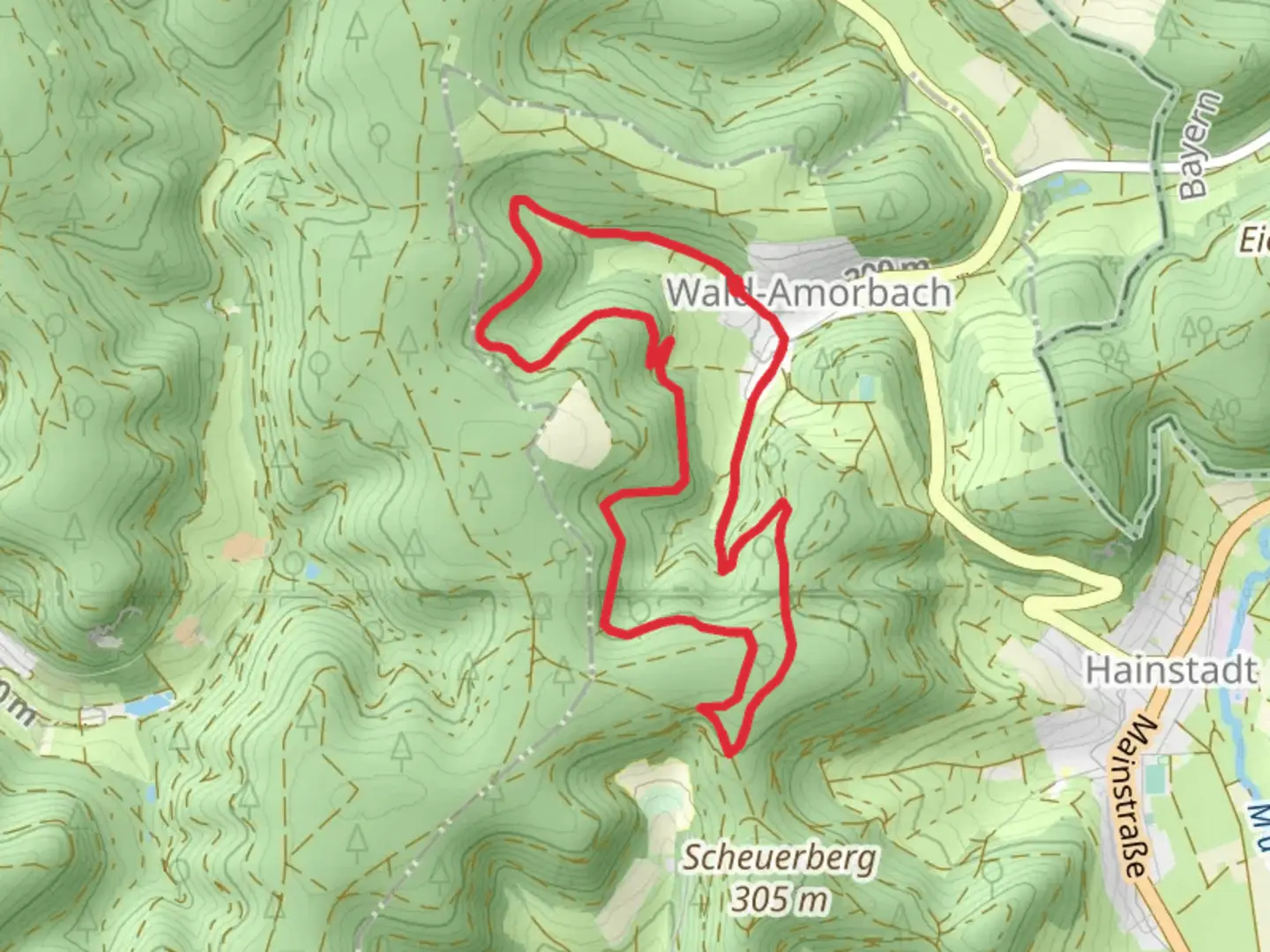 An image depicting the trail Wald-Amorbach Loop and its surrounding area.