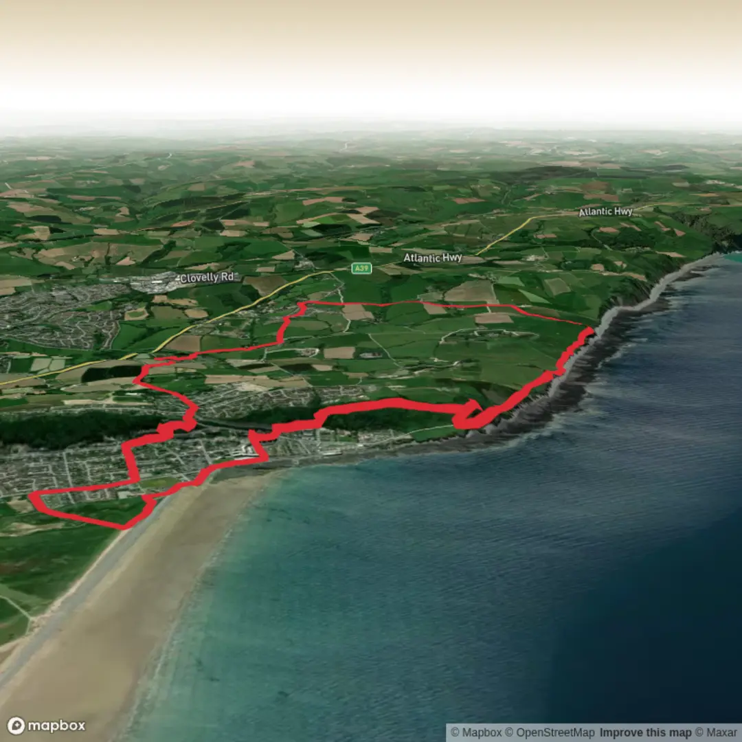 An image depicting the trail Abbotsham & Westward Ho Circular - Upper Limits UK and its surrounding area.