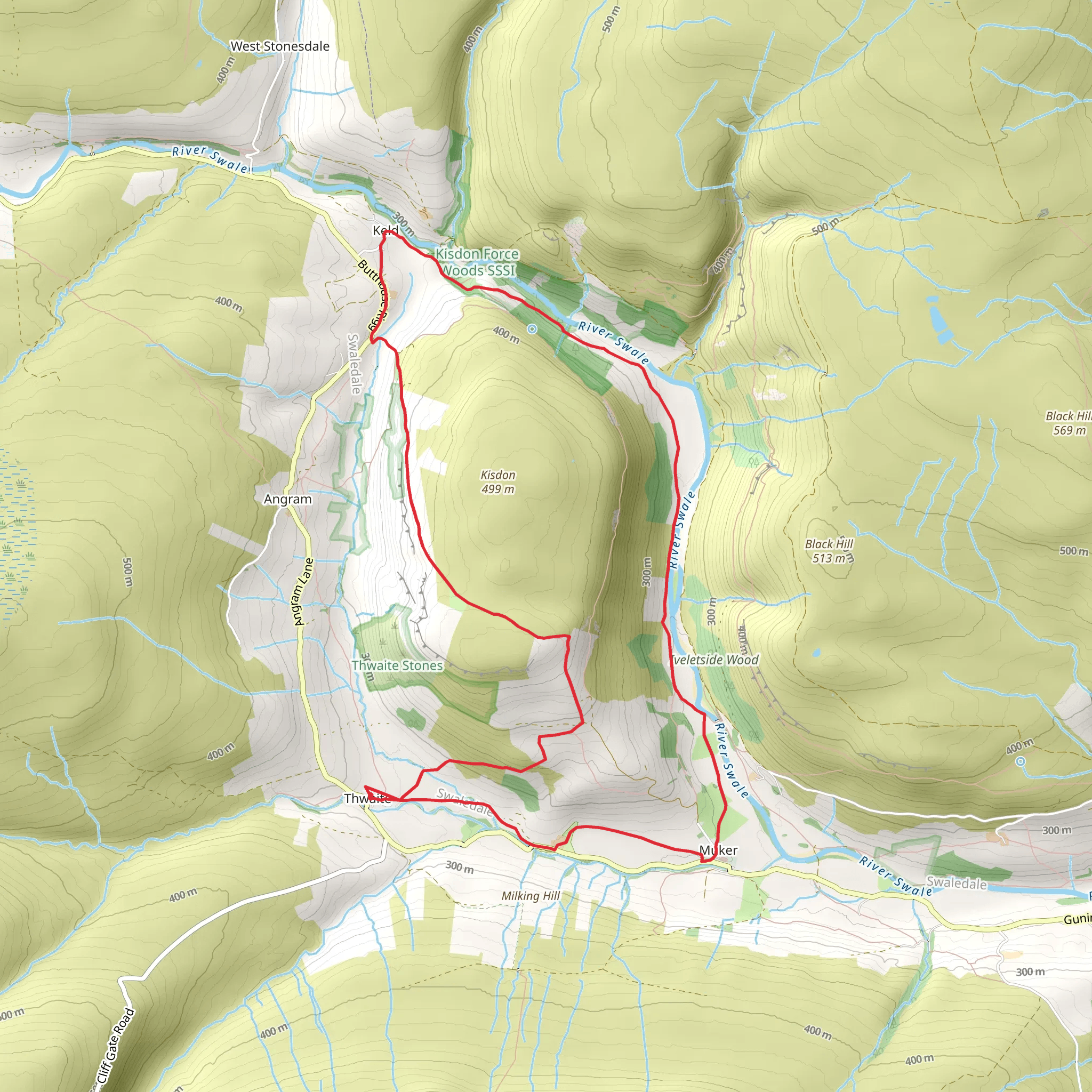 Birk Hill and Ruskin Wood via Herriot Way and Pennine Way mobile static map
