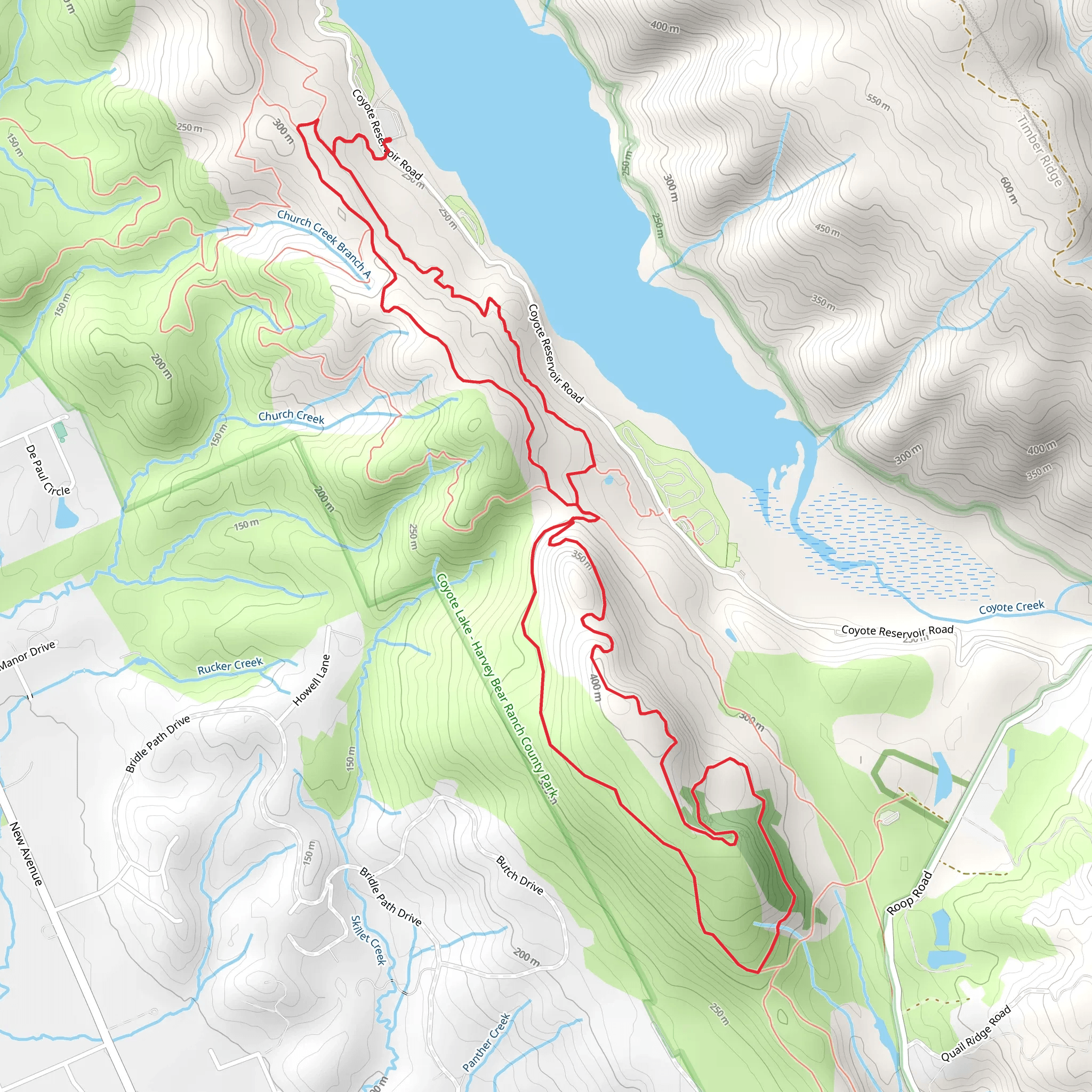 Coyote Ridge trail and Valley Oak Loop Trail mobile static map
