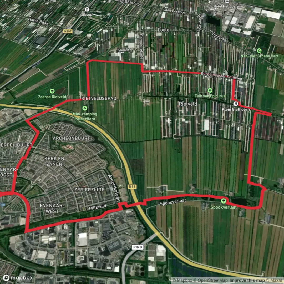 An image depicting the trail Riethoornse Polder Loop and its surrounding area.