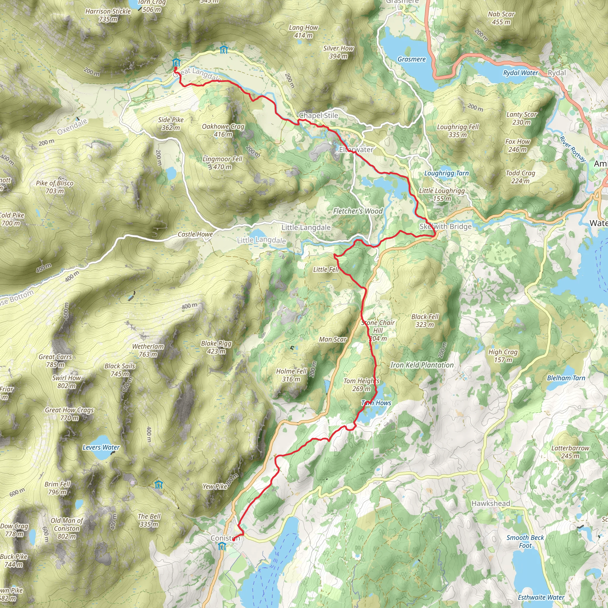 Raw Head to Coniston Walk via Elter Water mobile static map