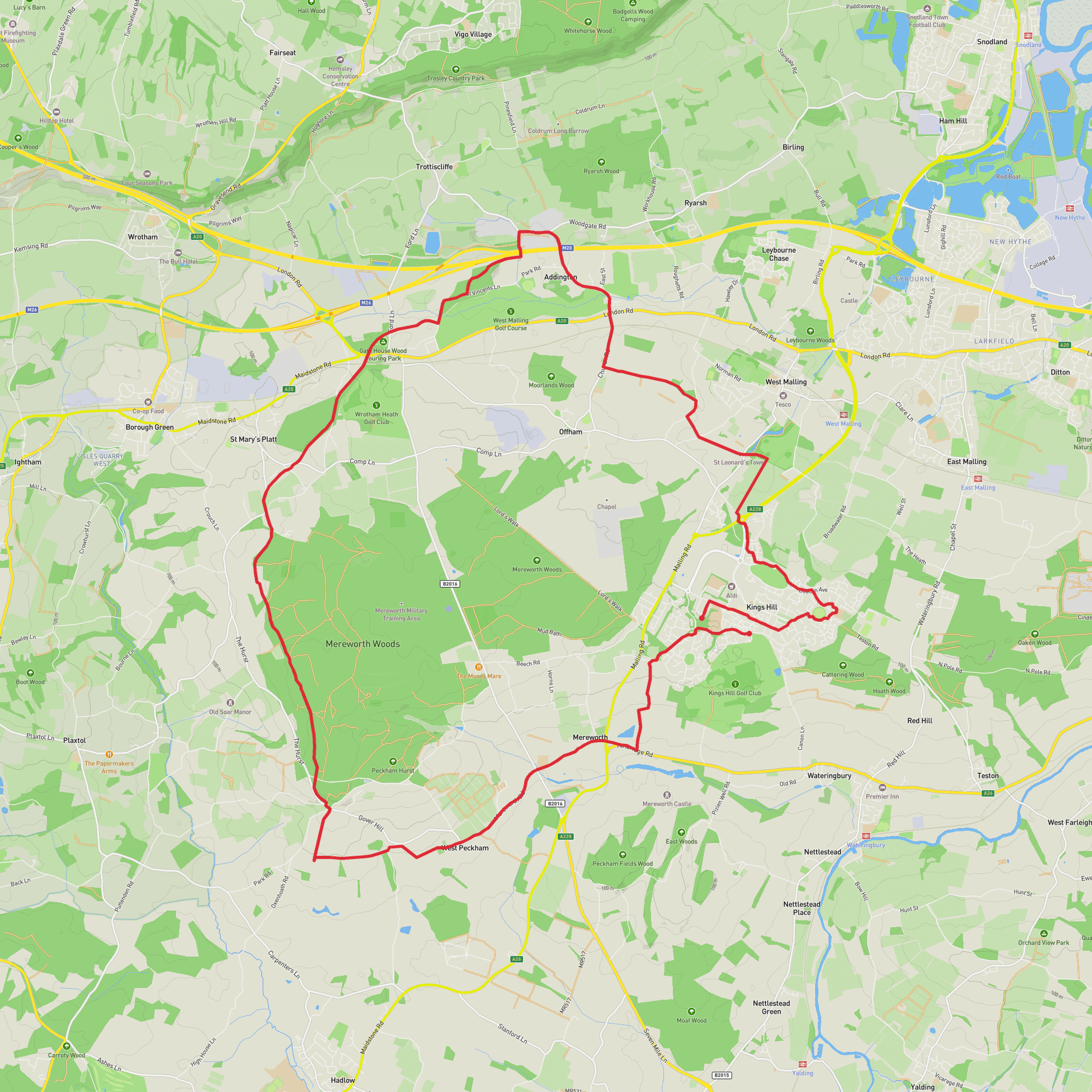 Kings Hill and Wrotham Heath Loop mobile static map