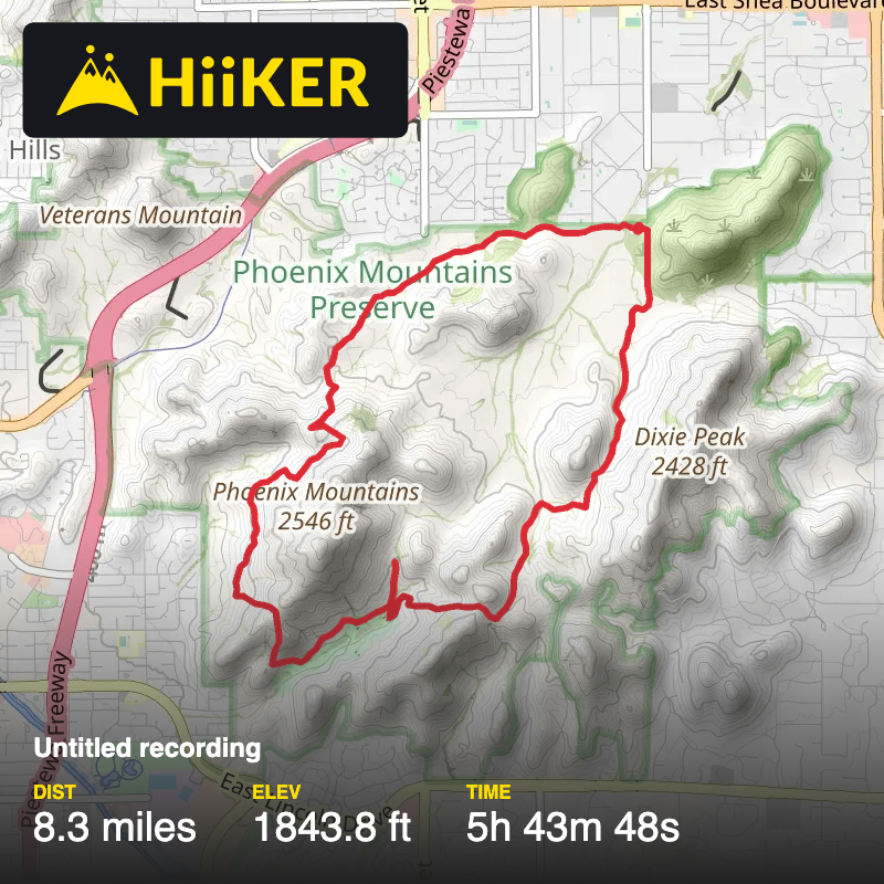 A map preview of the recording circumference, Quartz Ridge and Dixie Peak Loop Trail.