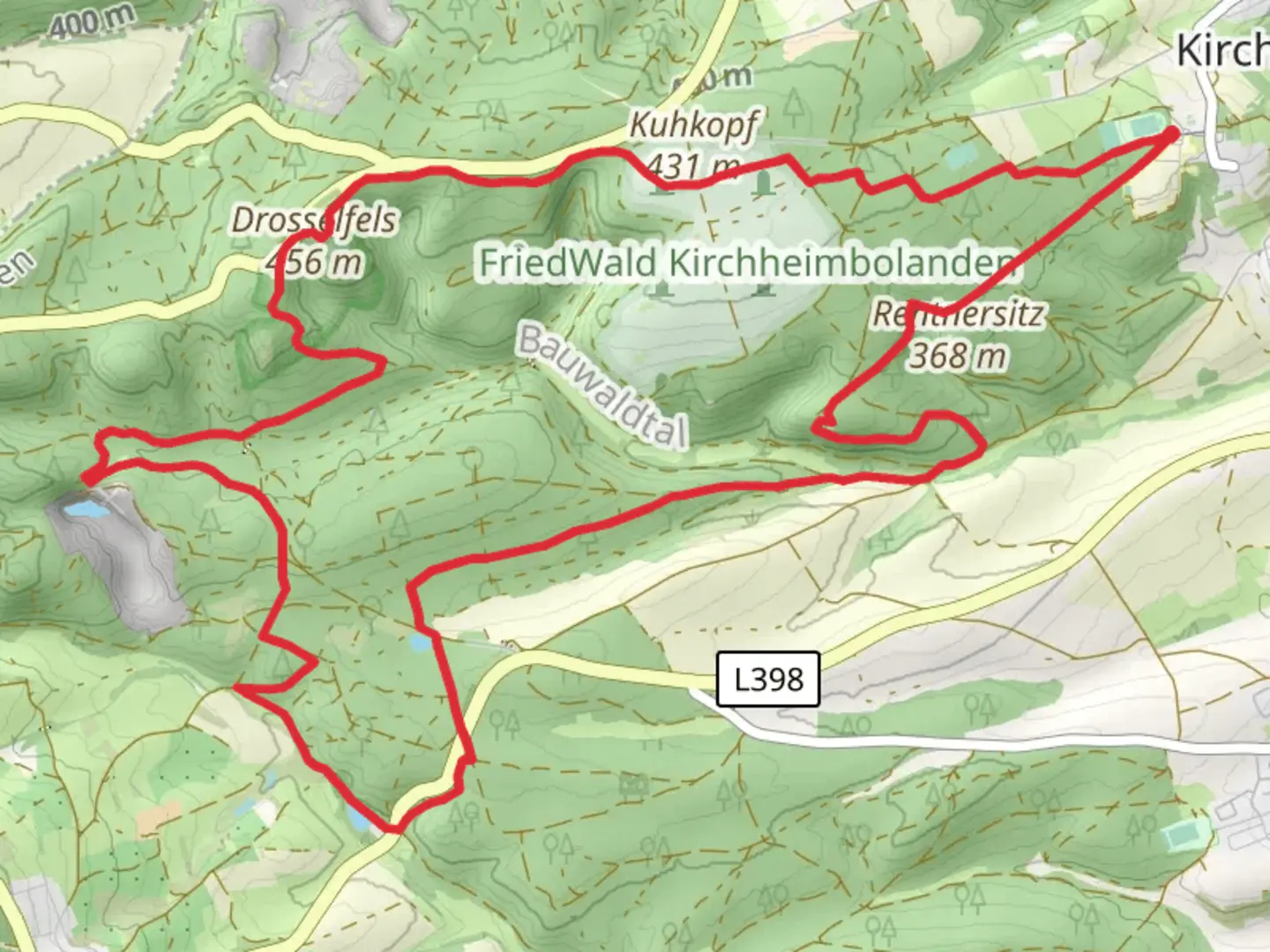 An image depicting the trail Friedwald Kirchheimbolanden Loop and its surrounding area.