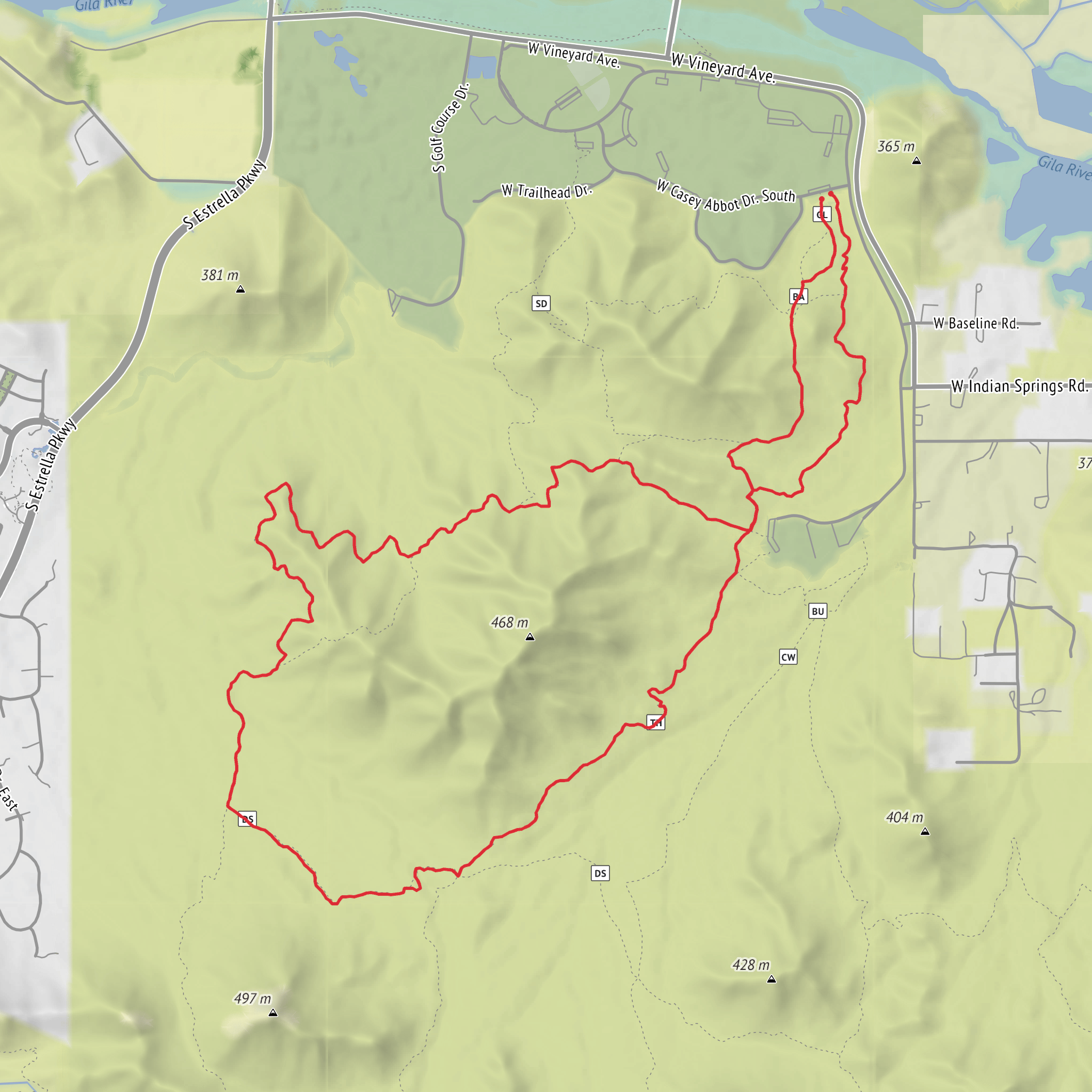 Gila Trail, Baseline Trail, Rainbow Valley Trail, Dysart Trail, Toothaker and Horseshoe Trails mobile static map