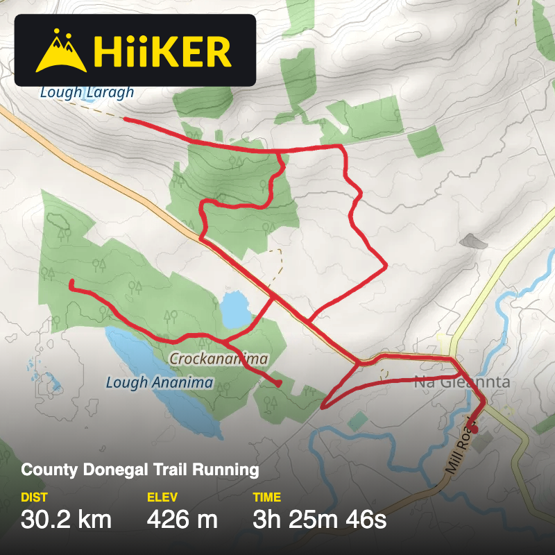 A map preview of the recording County Donegal Trail Running.