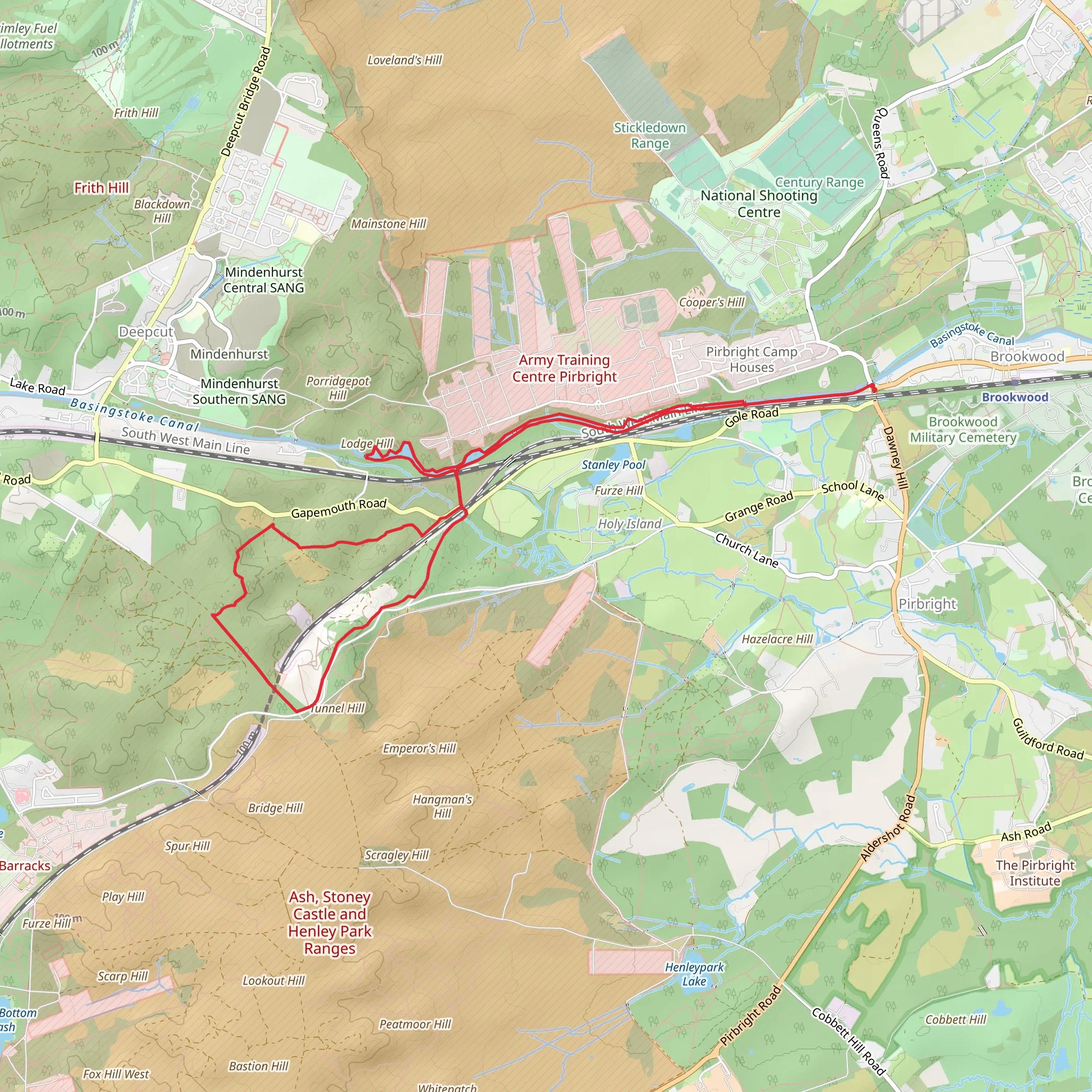 Basingstoke Canal and Tunnel hill Loop mobile static map