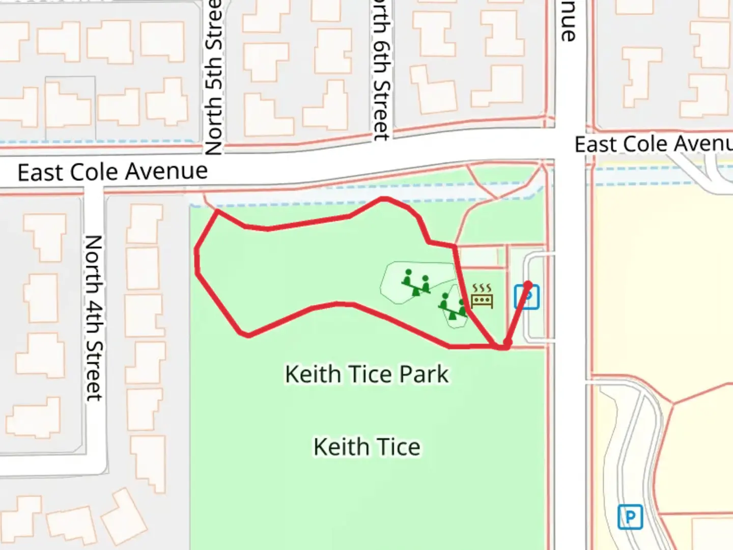 An image depicting the trail Keith Tice Park Loop and its surrounding area.