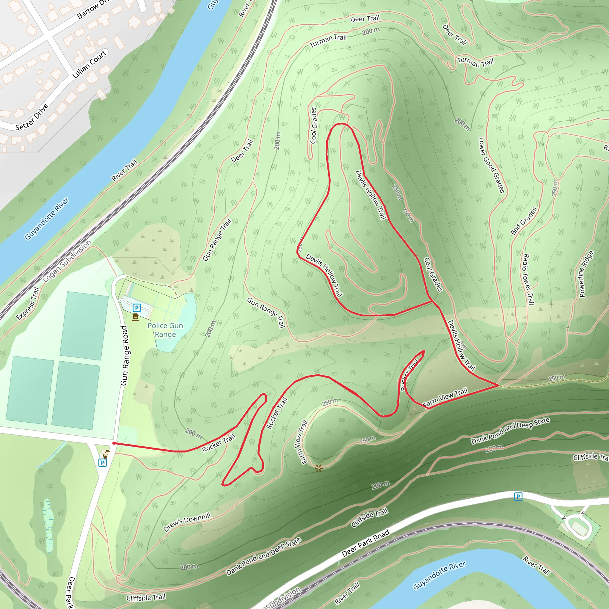 Rocket Trail and Devils Hollow Loop Trail mobile static map