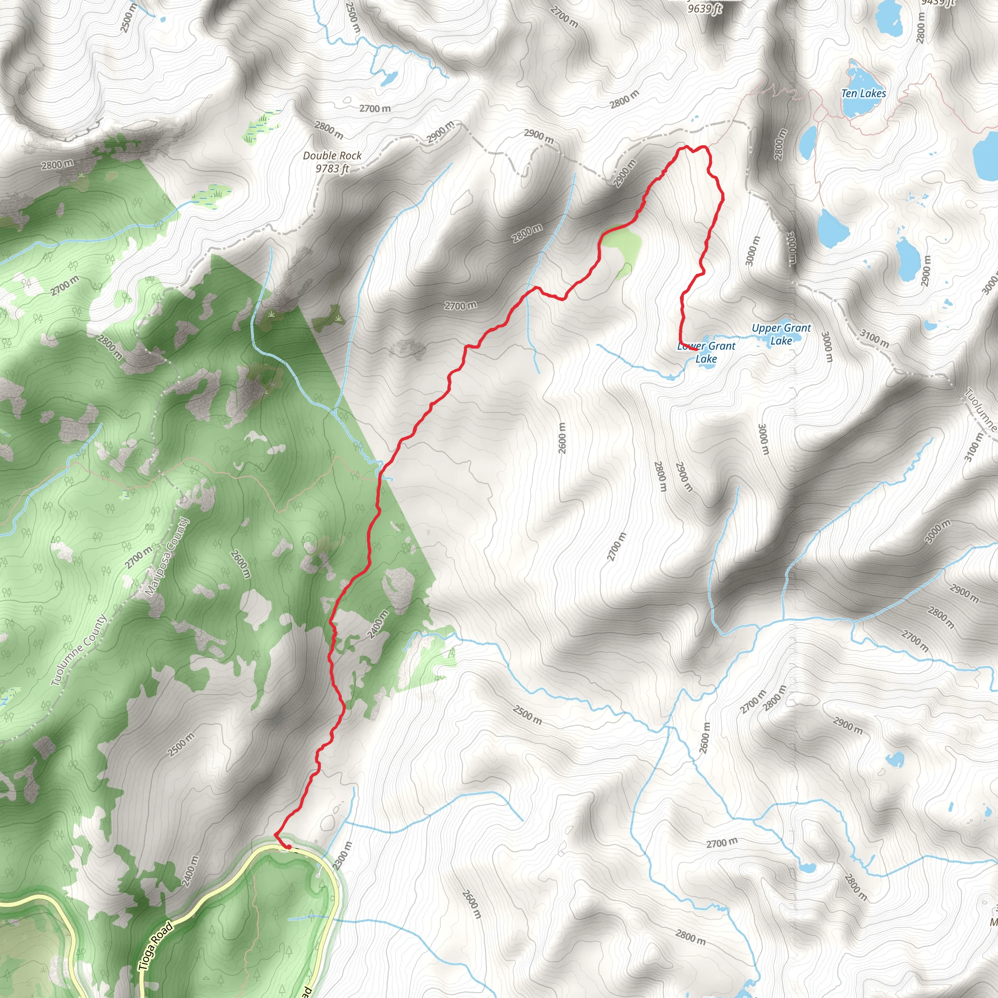 Lower Grant Lake via Ten Lakes Trail mobile static map