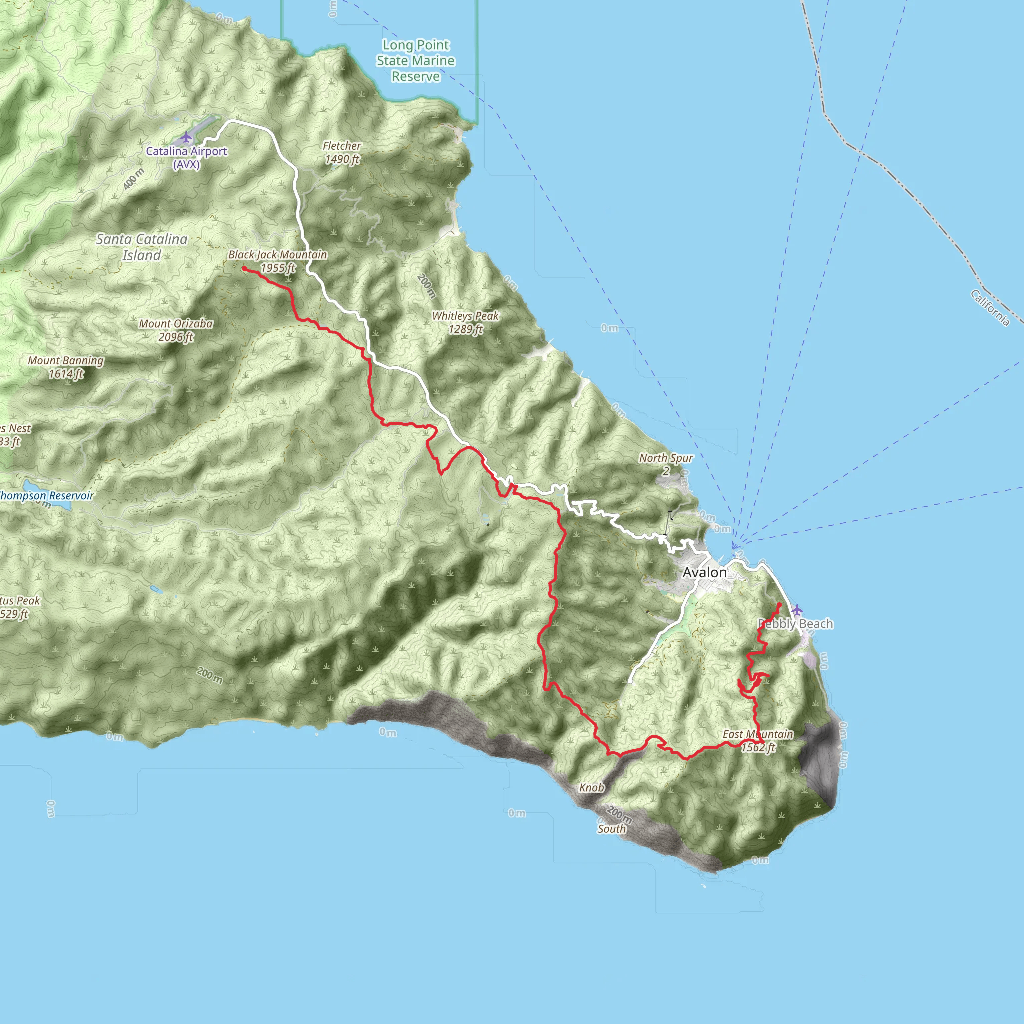 Pebbly Beach to Black Jack Campground via Trans Catalina Trail mobile static map