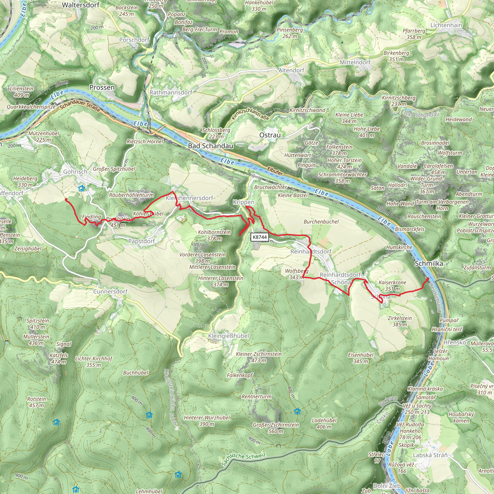Schmilka to Sachsische Schweiz Walk via Papststein mobile static map