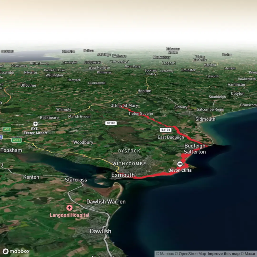 An image depicting the trail Exmouth to Ottery and its surrounding area.