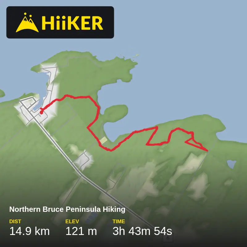 A map preview of the recording Northern Bruce Peninsula Hiking.