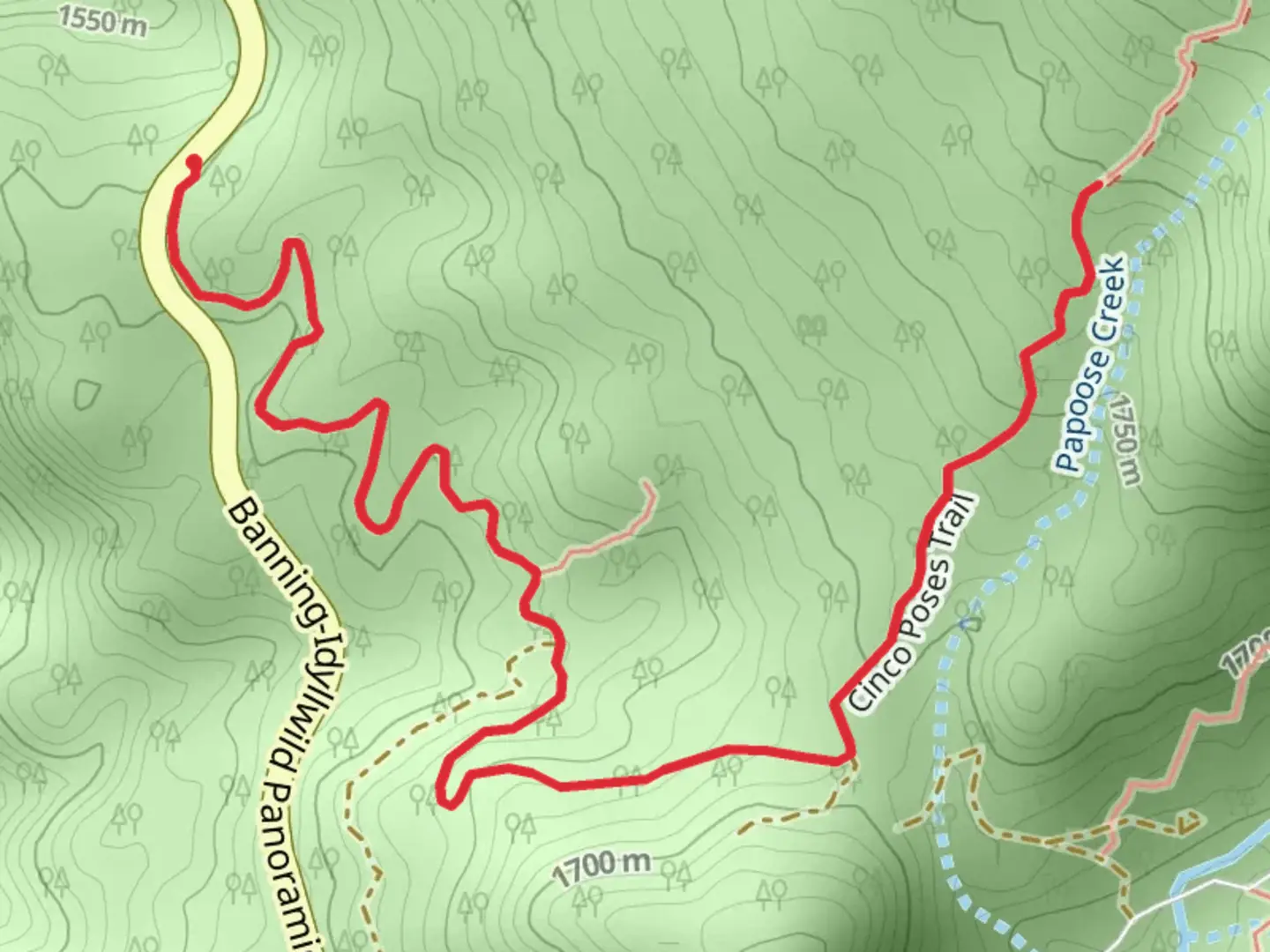 An image depicting the trail Cinco Poses Trail and its surrounding area.