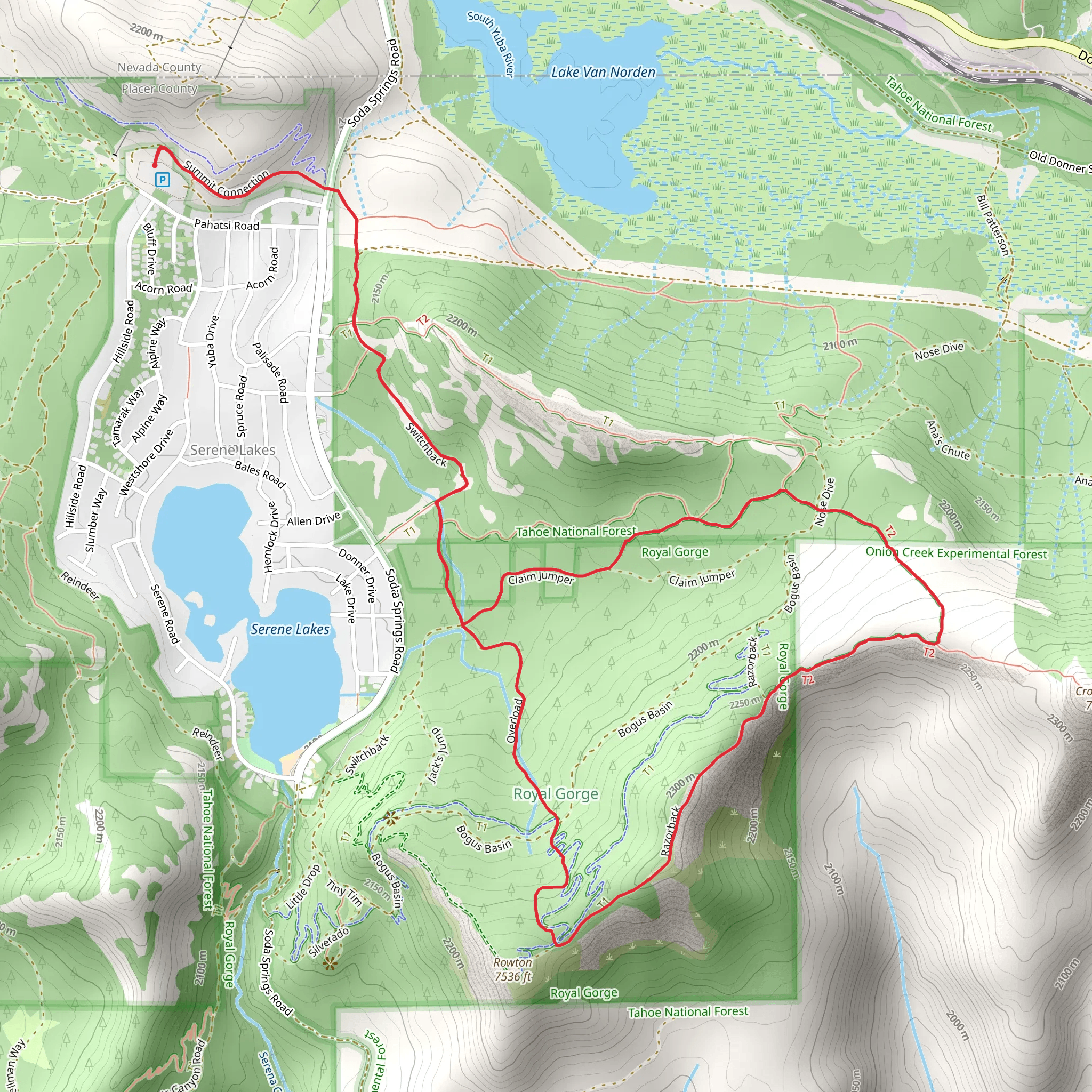 Claim Jumper Route and Razorback Loop mobile static map