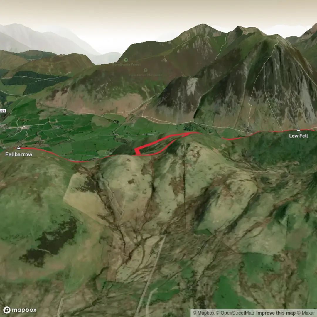 An image depicting the trail Low Fell and Fellbarrow Loop and its surrounding area.
