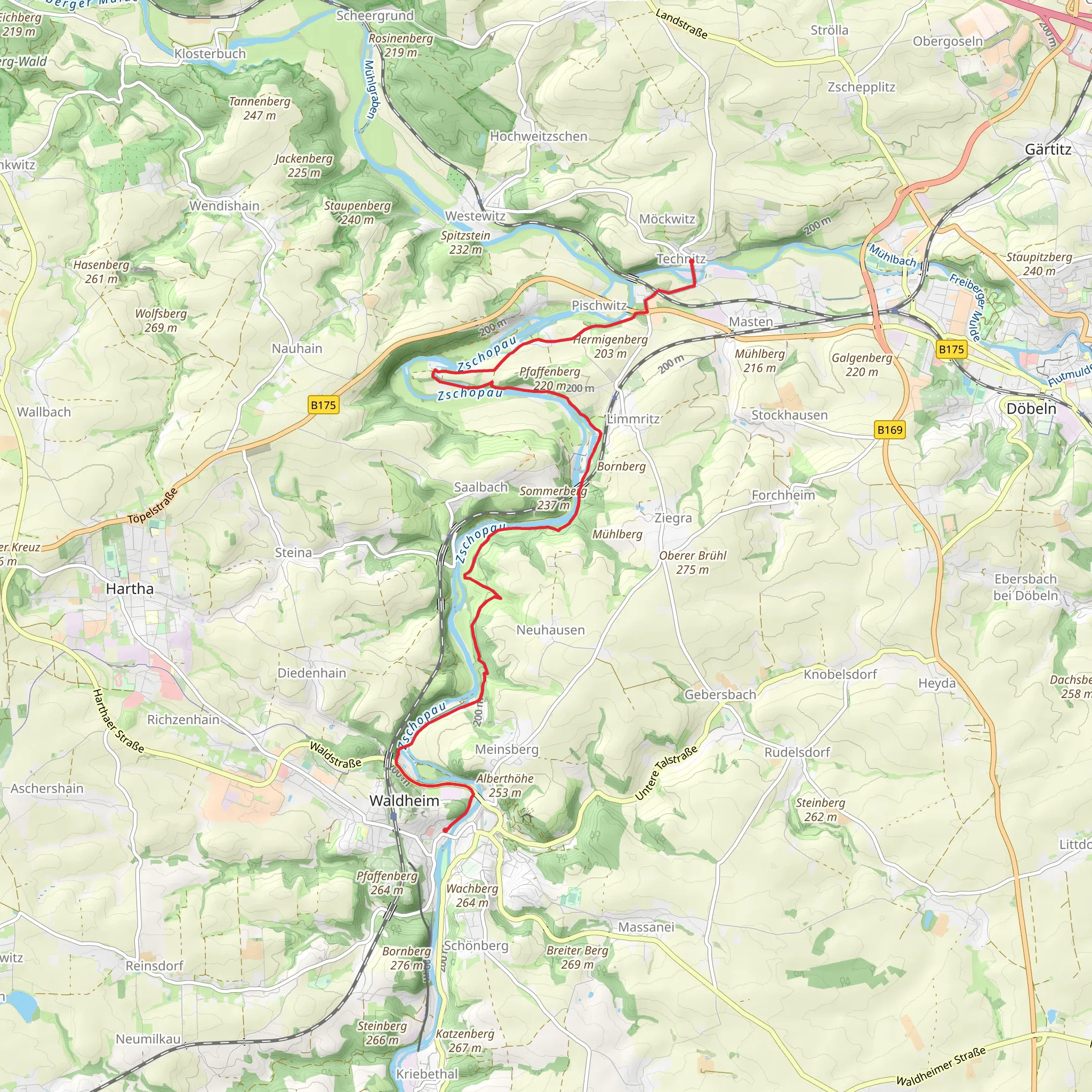 Waldheim to Technitz via Töpelwinkel mobile static map