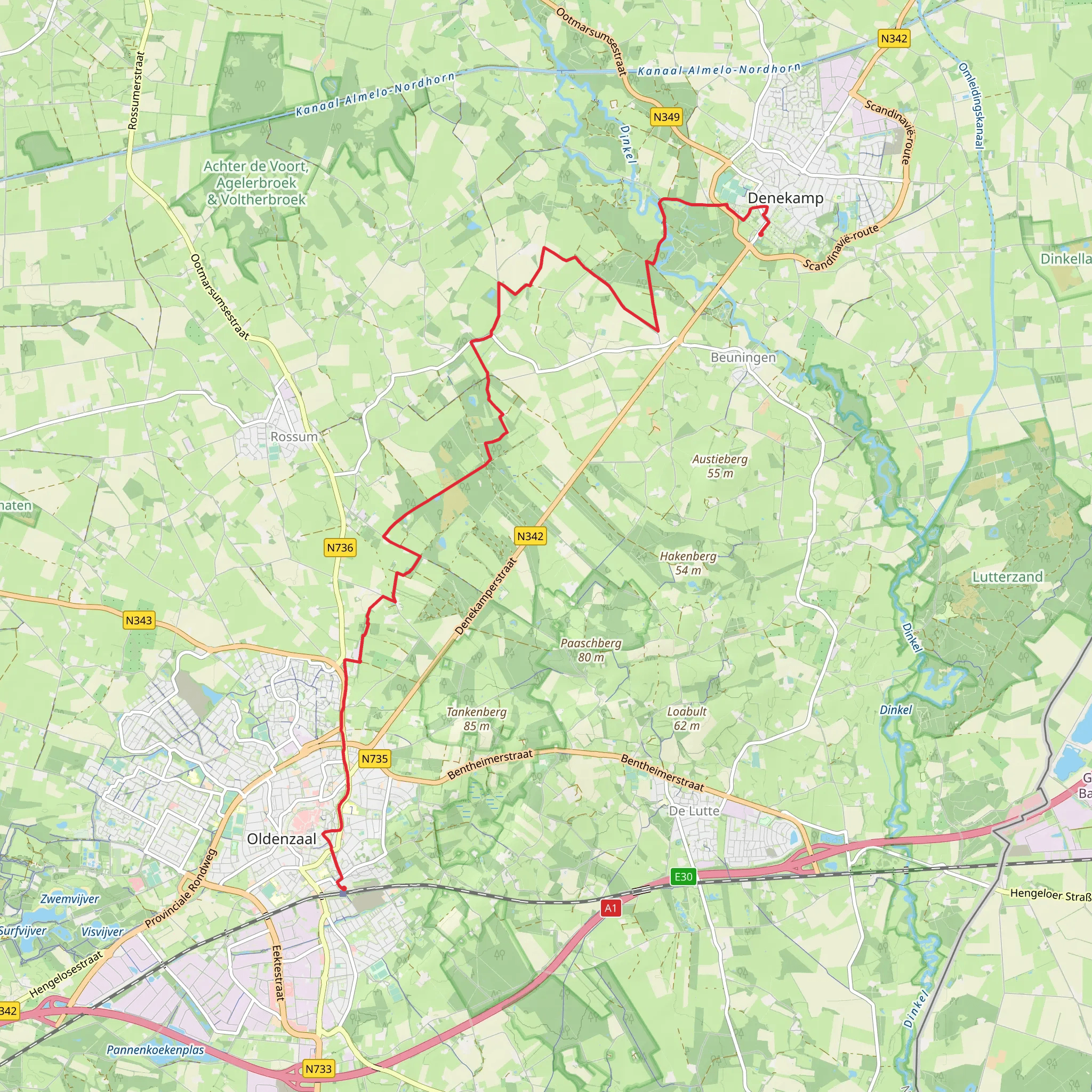 Klokkenberg to Oldenzaal via Trambaan mobile static map