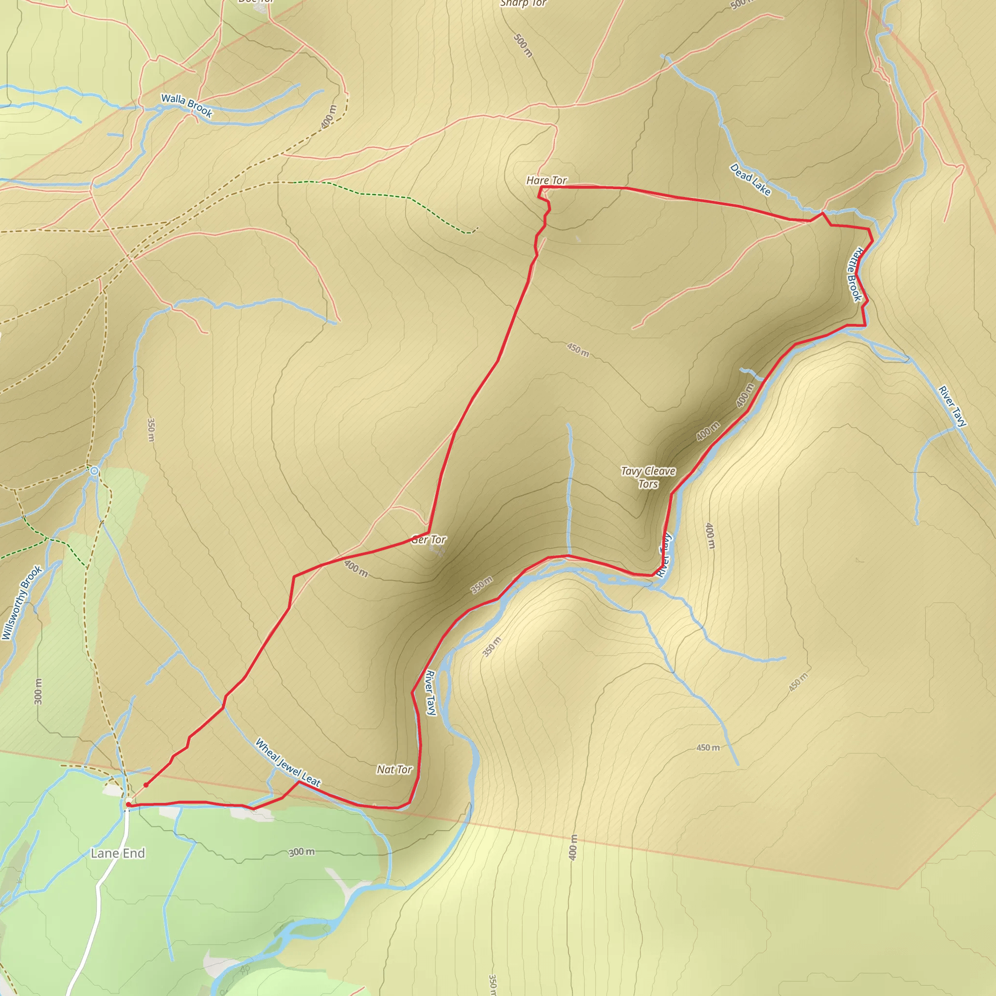 Nat Tor, Ger Tor and Hare Tor Loop mobile static map