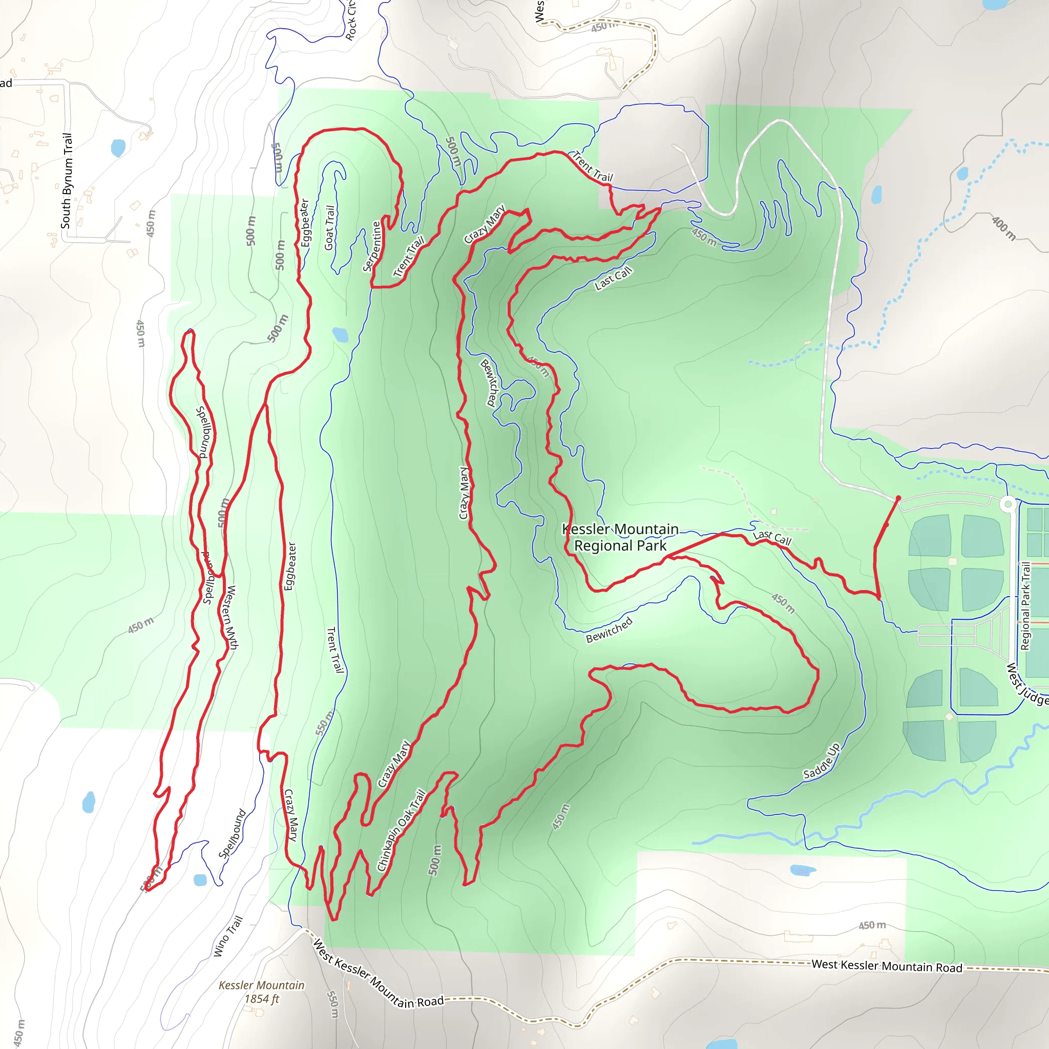Chinkapin Oak, Crazy Mary and Western Myth Loop mobile static map