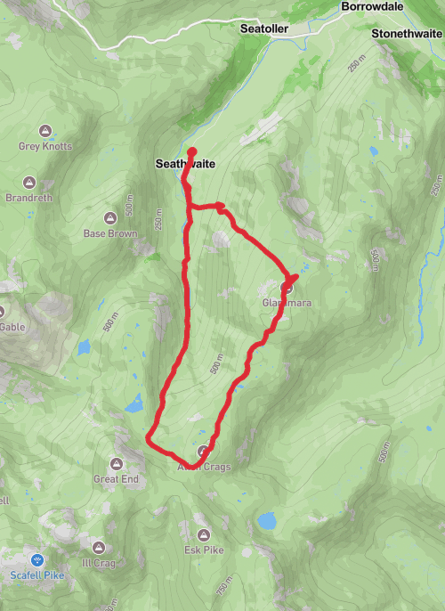 Hike on Glaramara and Allan crags loop mobile static map