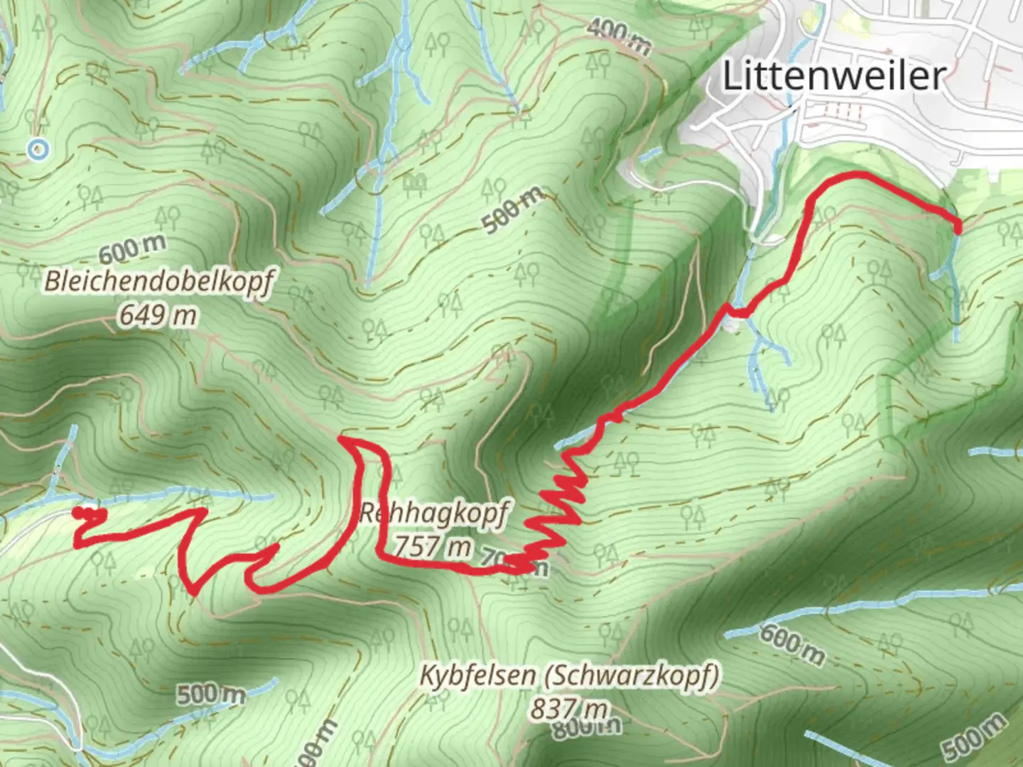An image depicting the trail Mariengrotte Walk via Rehagsattel and Brombergweg and its surrounding area.