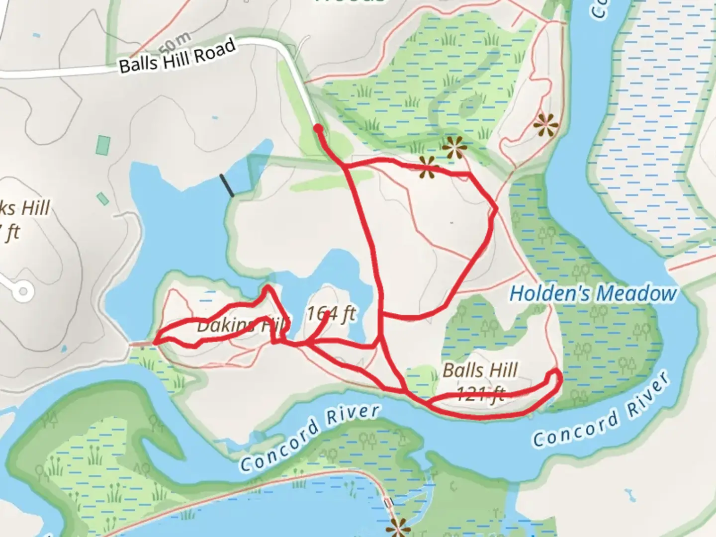 An image depicting the trail Dakins Hill, Holden Hill via October Farm Loop and its surrounding area.