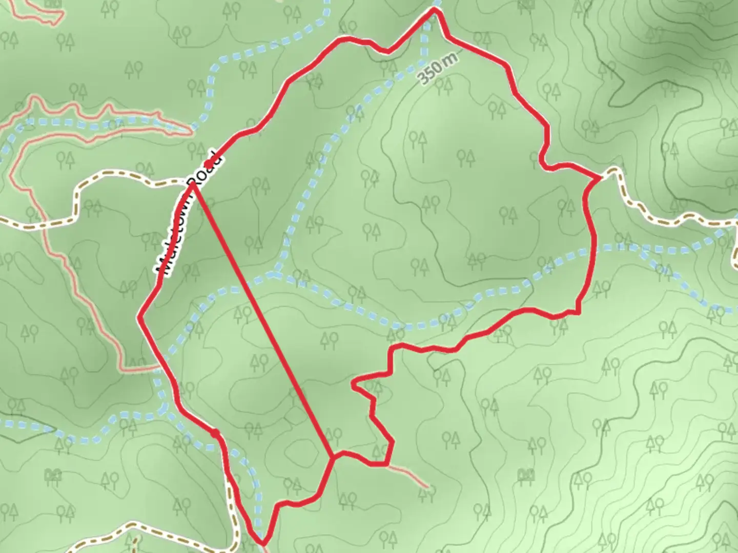An image depicting the trail Mule Town Road Loop and its surrounding area.