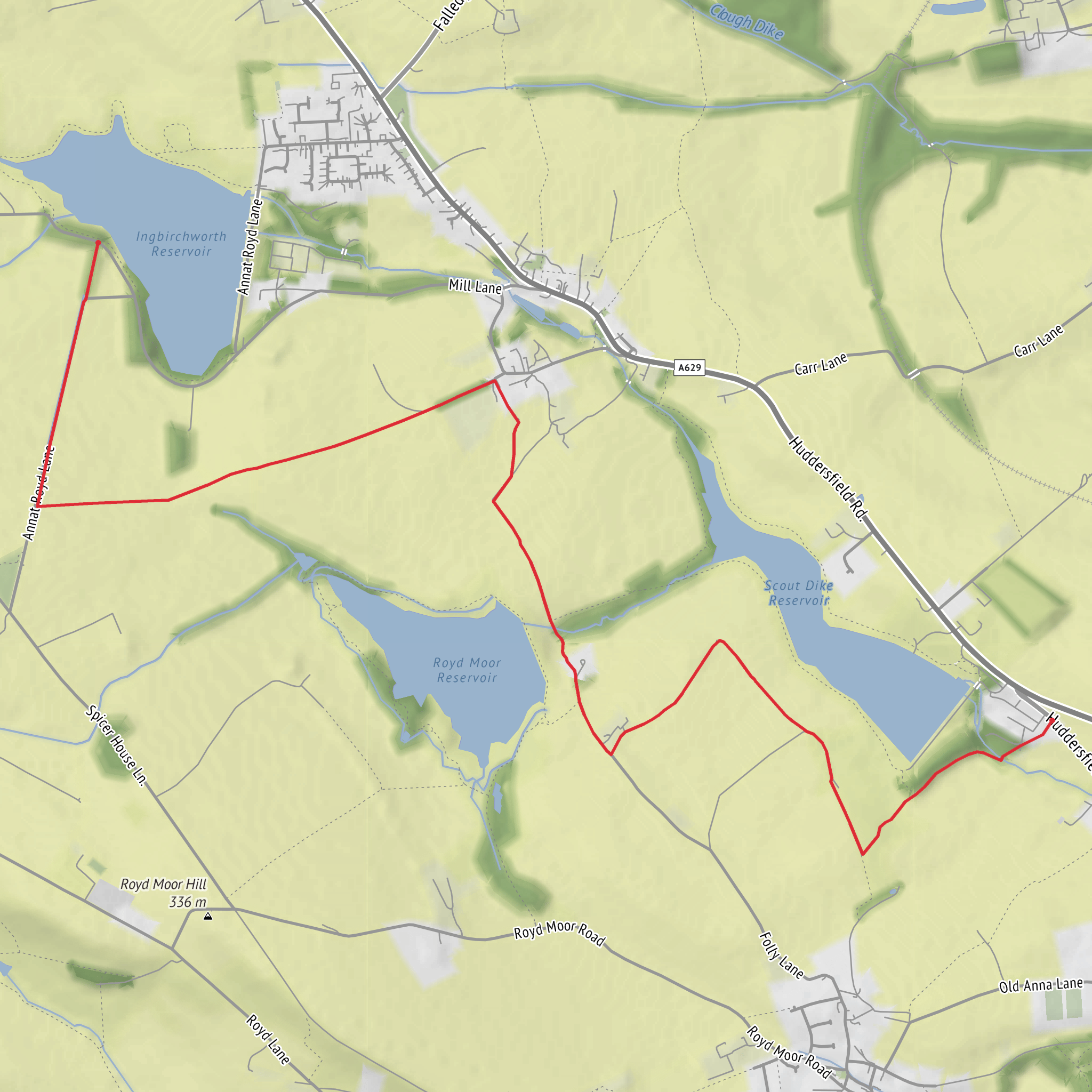 Scout Dike, Royd Moor and Ingbirchworth Reservoirs mobile static map