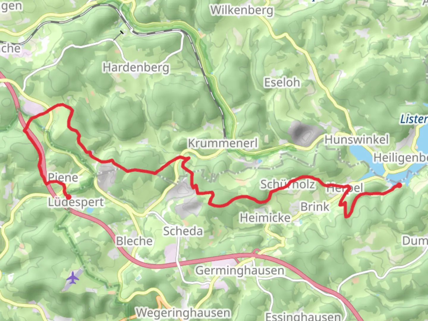 An image depicting the trail Ludespert to Kalberschnacke Walk and its surrounding area.