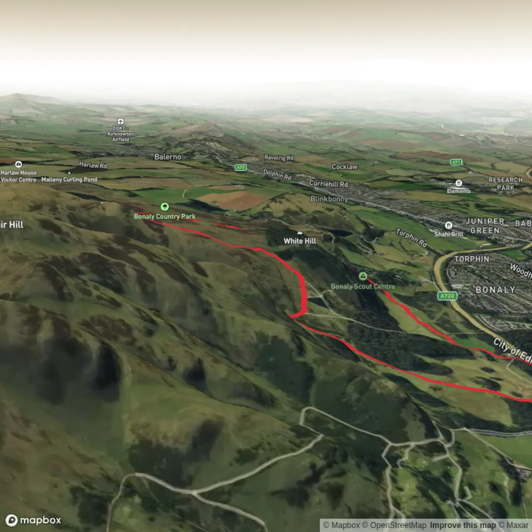 An image depicting the trail Bonaly Reservoir and White Hill Loop and its surrounding area.
